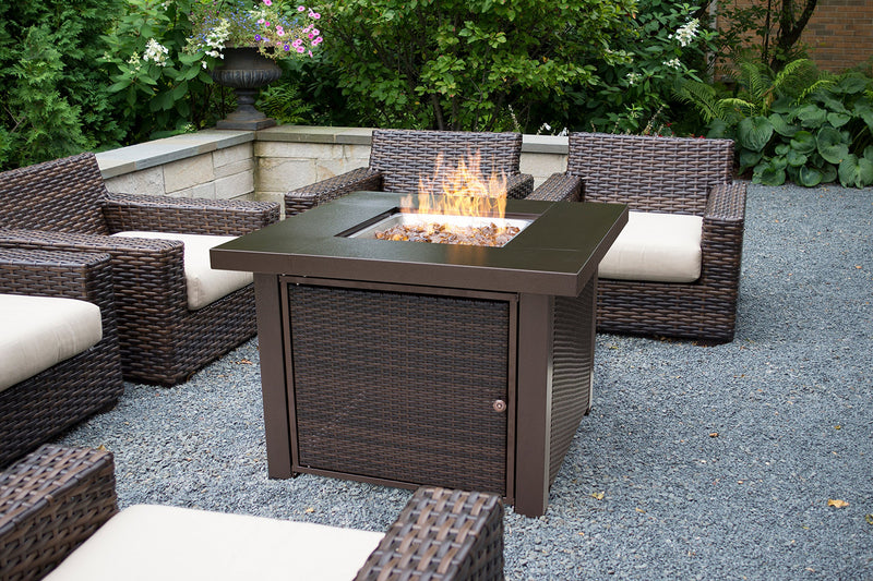 Rio Pleasant Hearth Wicker OFG419T Square Gas Fire Pit Table, 38", white