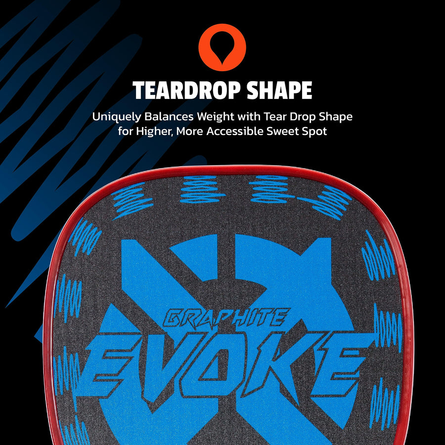 Graphite Onix Evoke Tear Drop Pickleball Paddle Features Tear Drop Shape, Polypropylene Core, and Graphite Face, Blue