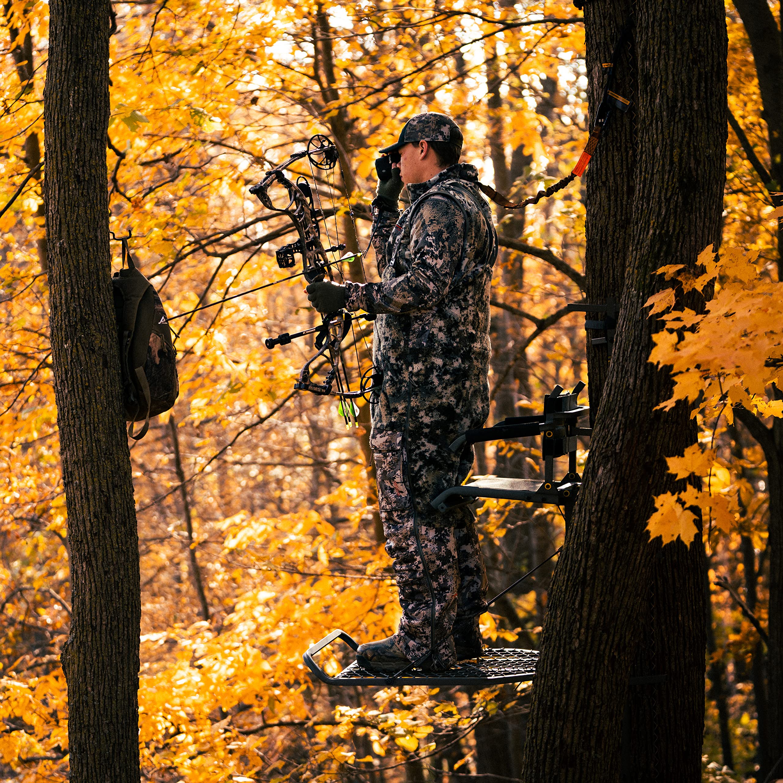 Big Foot RE556, TearTuff XL Lounger, Lever-Action Hang-On Tree Stand with TearTuff Flip-up Mesh Seat, Oversized 37.5” x 24” Platform, Arm/Foot/Back Rests, Black