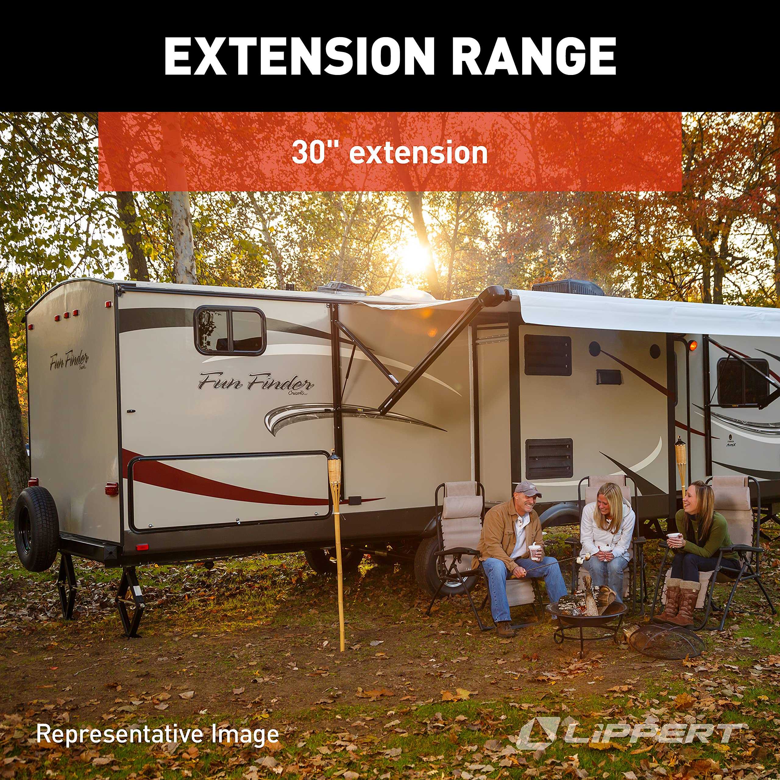 30" Lippert Manual RV Scissor Jack Kit for 5th Wheels, Travel Trailers, Single Pack, 5,000 lb. Load Capacity, Anti Rust Coating, Universal Bolt-On Installation, Bow-Tie Base, Crank Handle - 285332