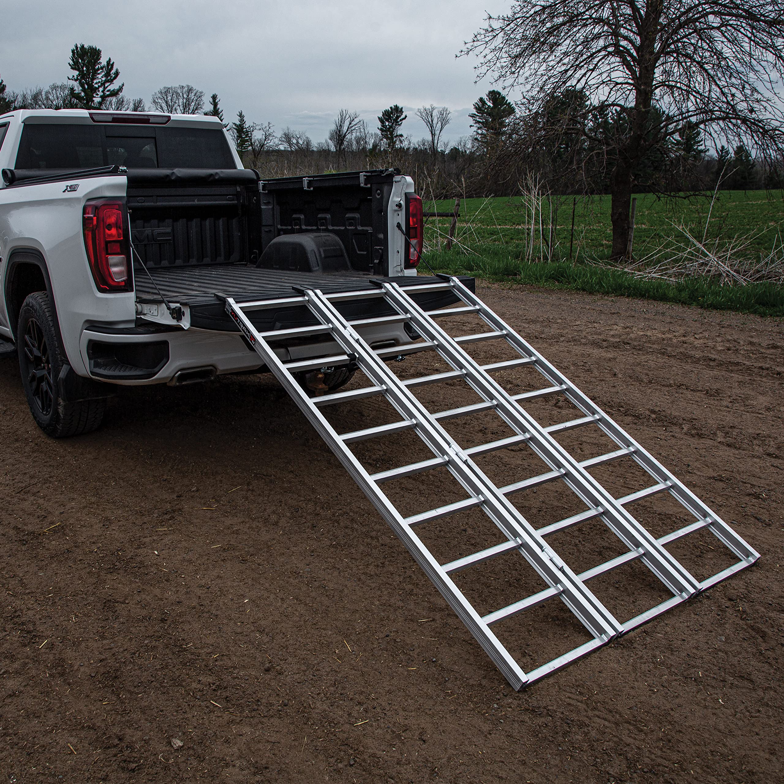 Tri-Fold Yutrax 78-inch XL Aluminum Truck, UTV/ATV Loading Ramps - 1750lb Capacity, silver -TX104