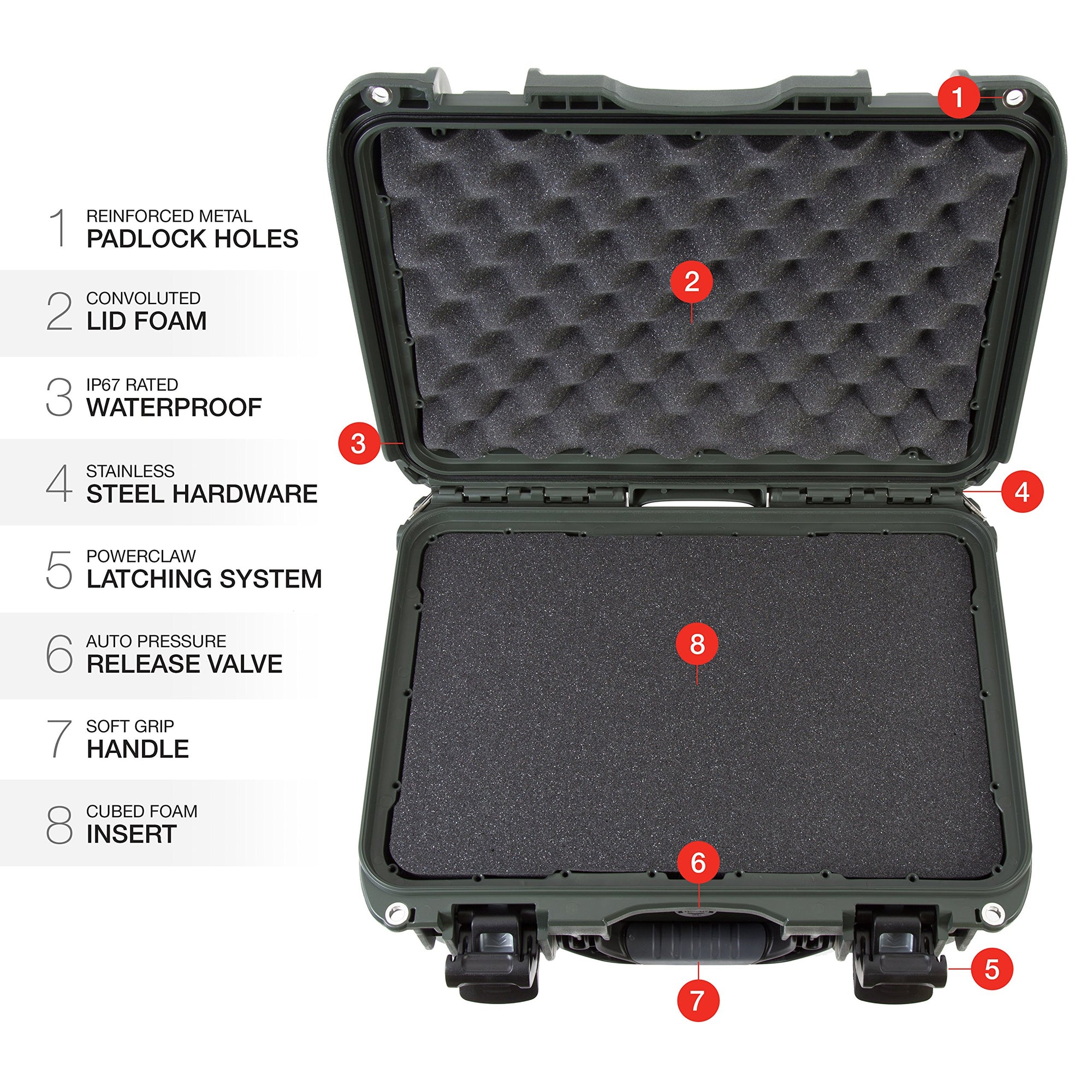 Medium Nanuk Waterproof Hard Case with Foam Insert 16.9" x 12.9" x 9.3" - Olive
