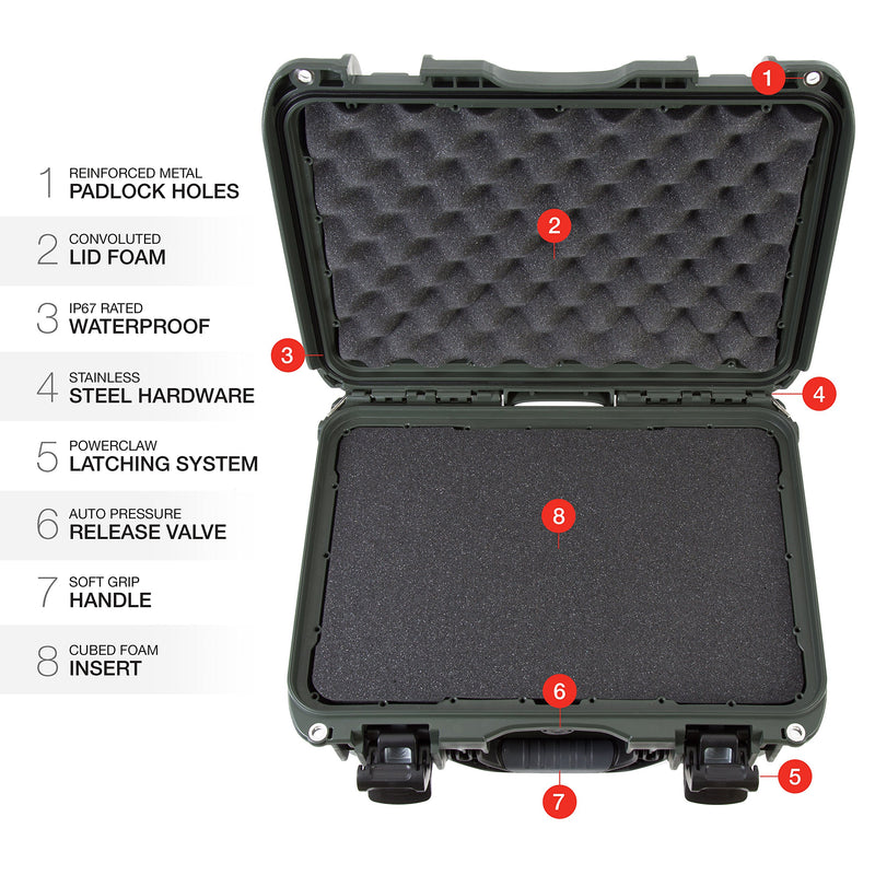 Medium Nanuk Waterproof Hard Case with Foam Insert 16.9" x 12.9" x 9.3" - Olive
