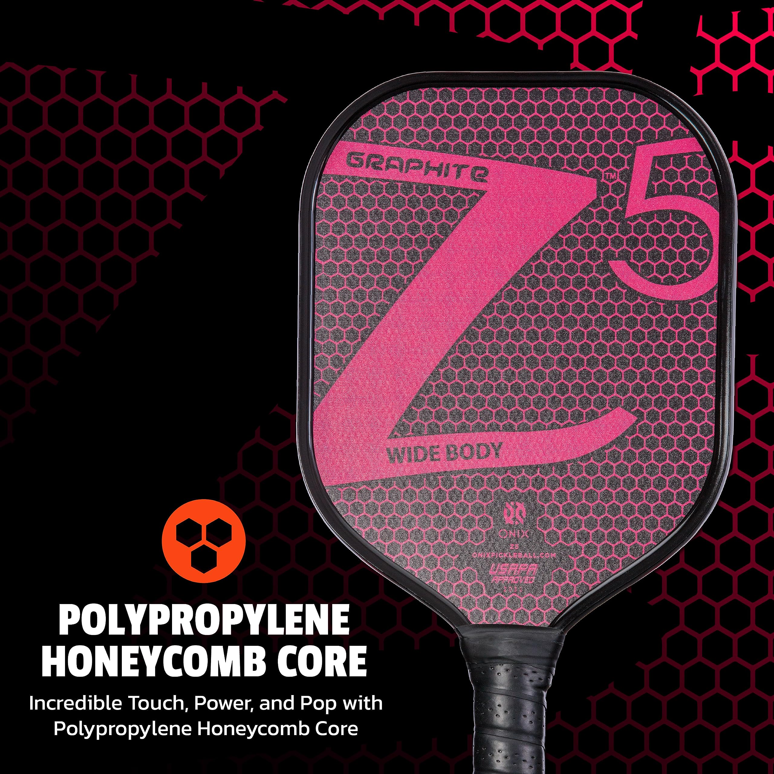 Graphite ONIX Z5 Pickleball Paddle (Graphite Carbon Fiber Face with Rough Texture Surface, Cushion Comfort Grip and Nomex Honeycomb Core for Touch, Control, and Power), Pink
