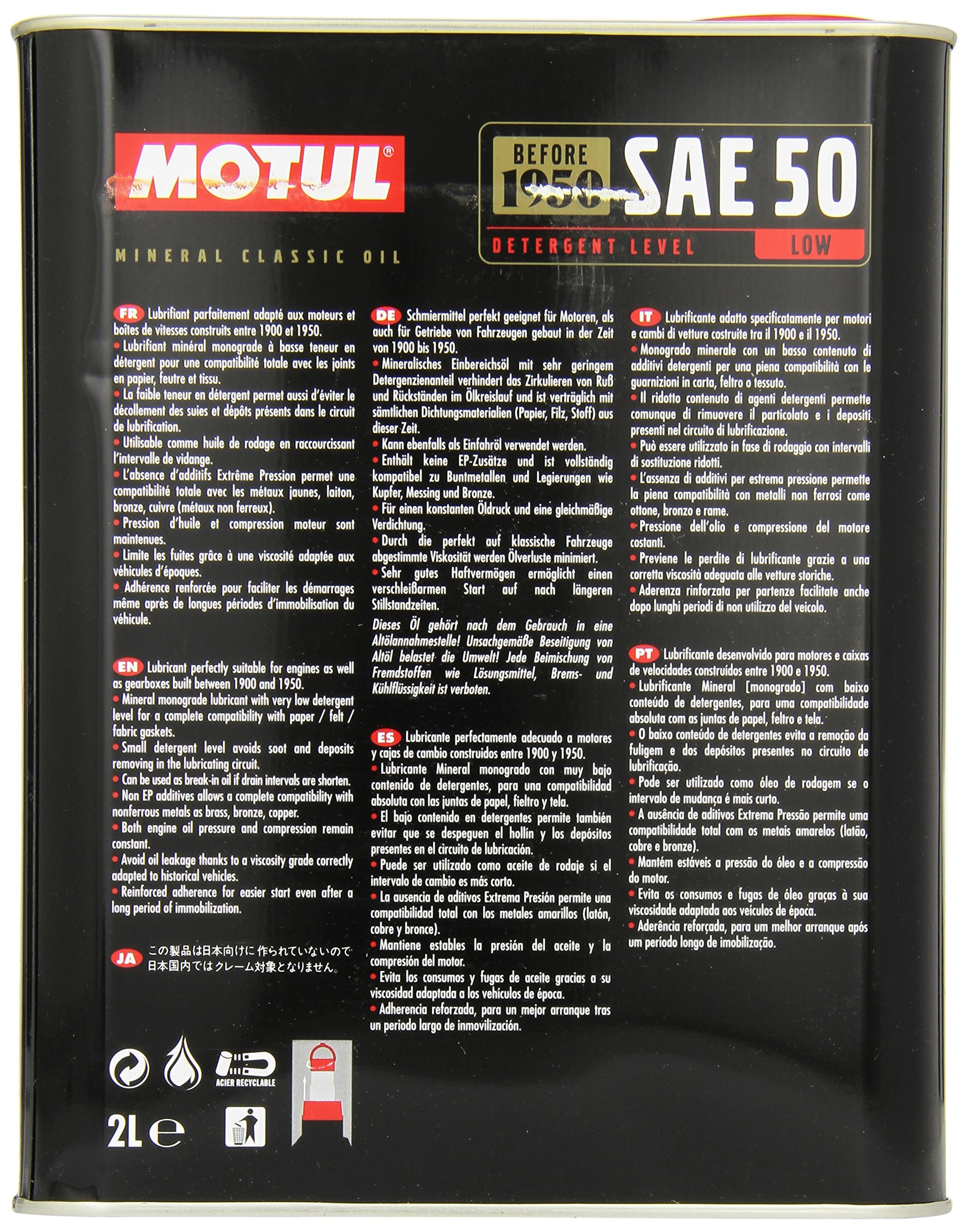 Classic Motul 104510 SAE 50 Mineral Engine Oil 2-liter