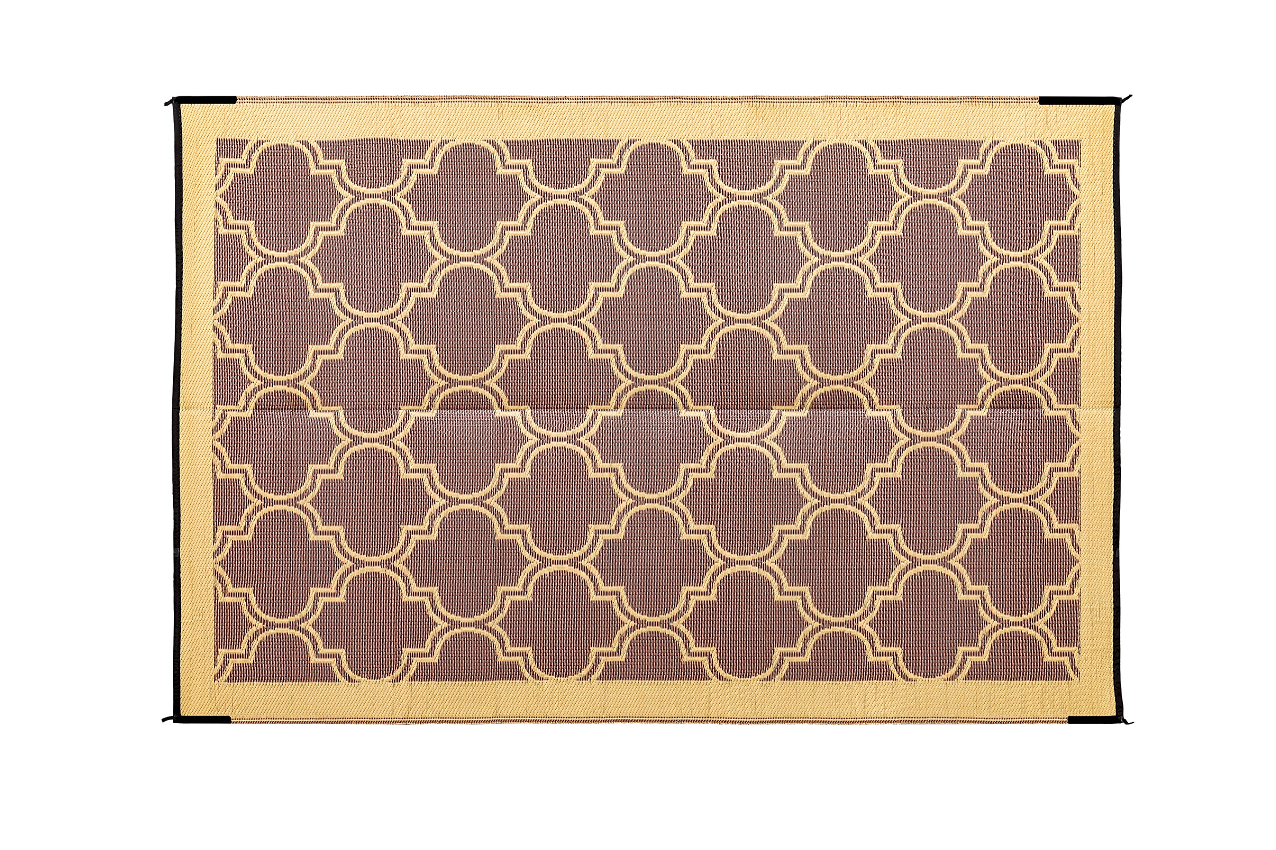 Camco Reversible Large Outdoor Patio Mat Easy to Clean, Perfect for Picnics, Cookouts, Camping, and The Beach (6' x 9', Brown Lattice Design) (42877)