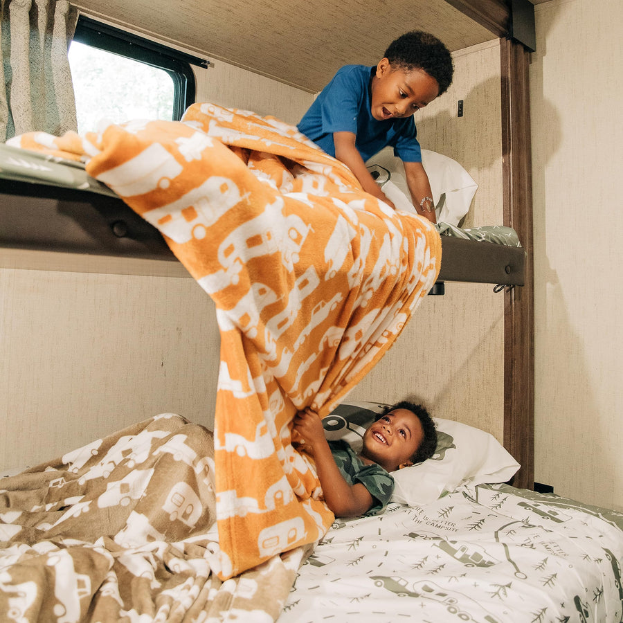 Camco Plush Fleece Blanket is Better at The Campsite Life | Queen-Sized Blanket Measures 90-inches (L) x 90-inches (W) | Greige (53126)