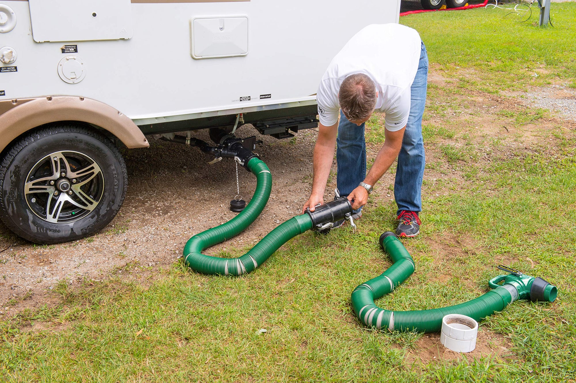 Waste Master Lippert 20' Extension Hose Kit for RV Sewer System, Secure Leak-Resistant Cam Lock, 5'6" Compressed for Storage, Puncture-Resistant, Double Female Adapter - 360784