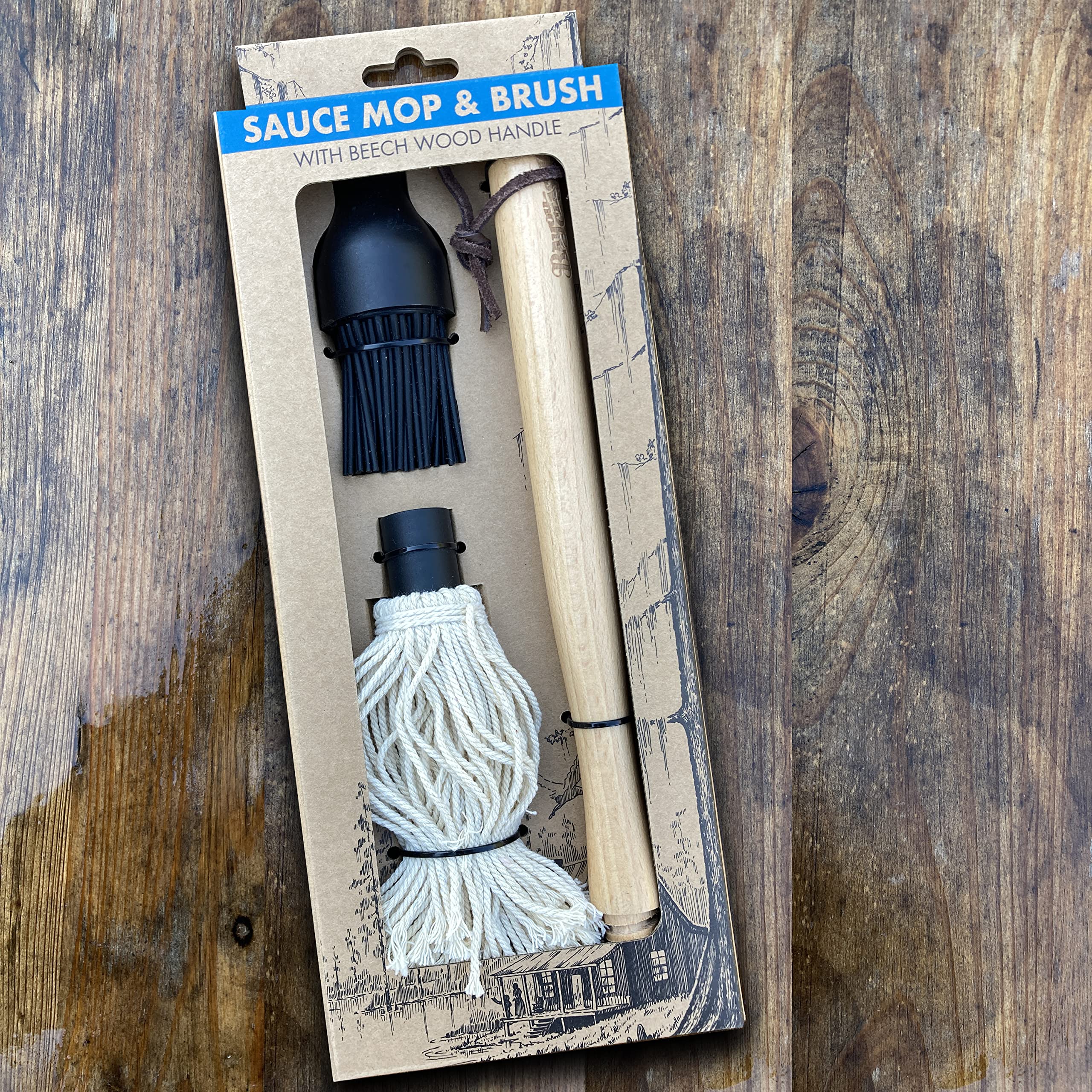 Bayou Classic Brush and Sauce Mop Features Cotton Twine Mop Head and Silicone Brush Head w/Beech Wood Handle