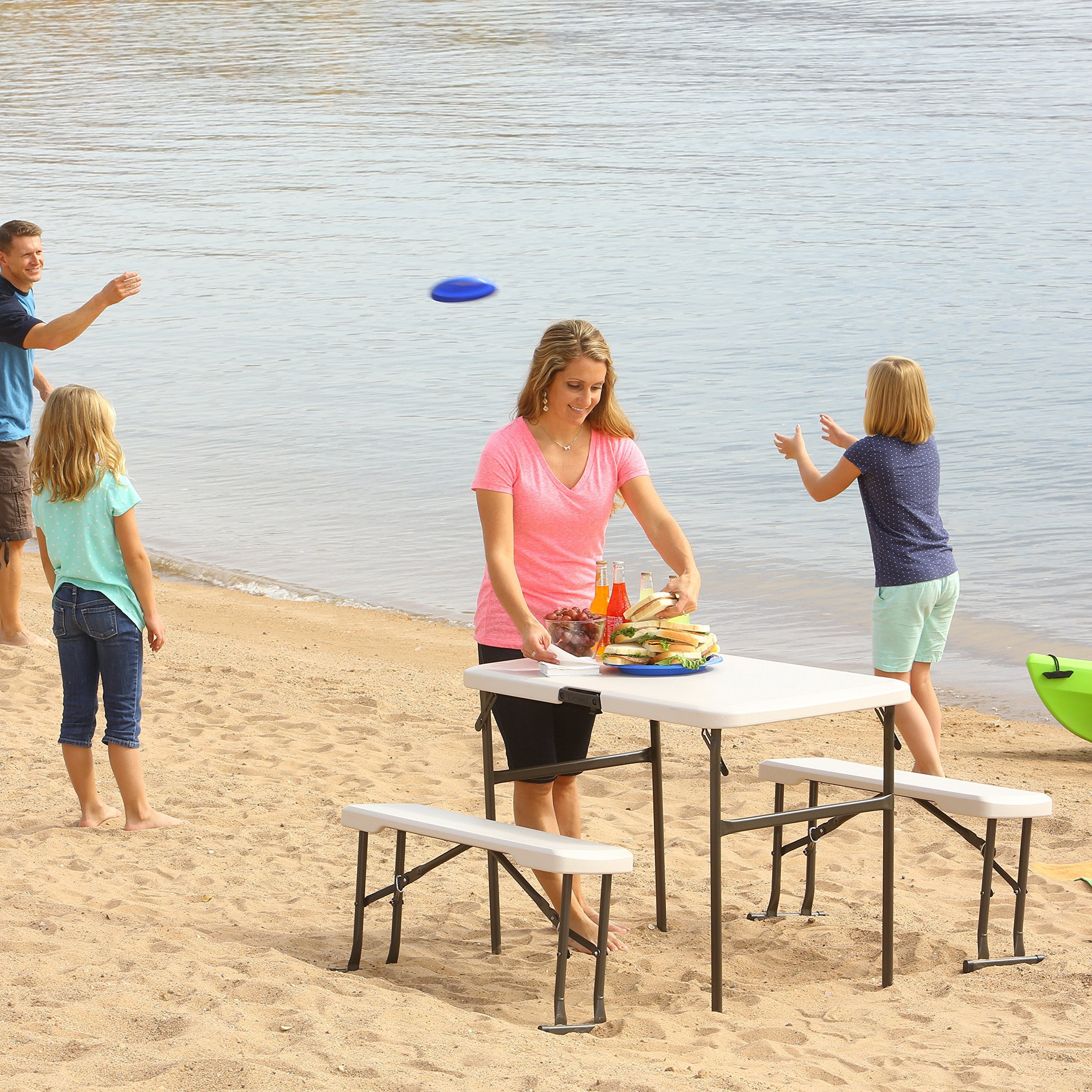 Portable Folding Camping Picnic RV Table and Bench Set LIFETIME 80373, Almond