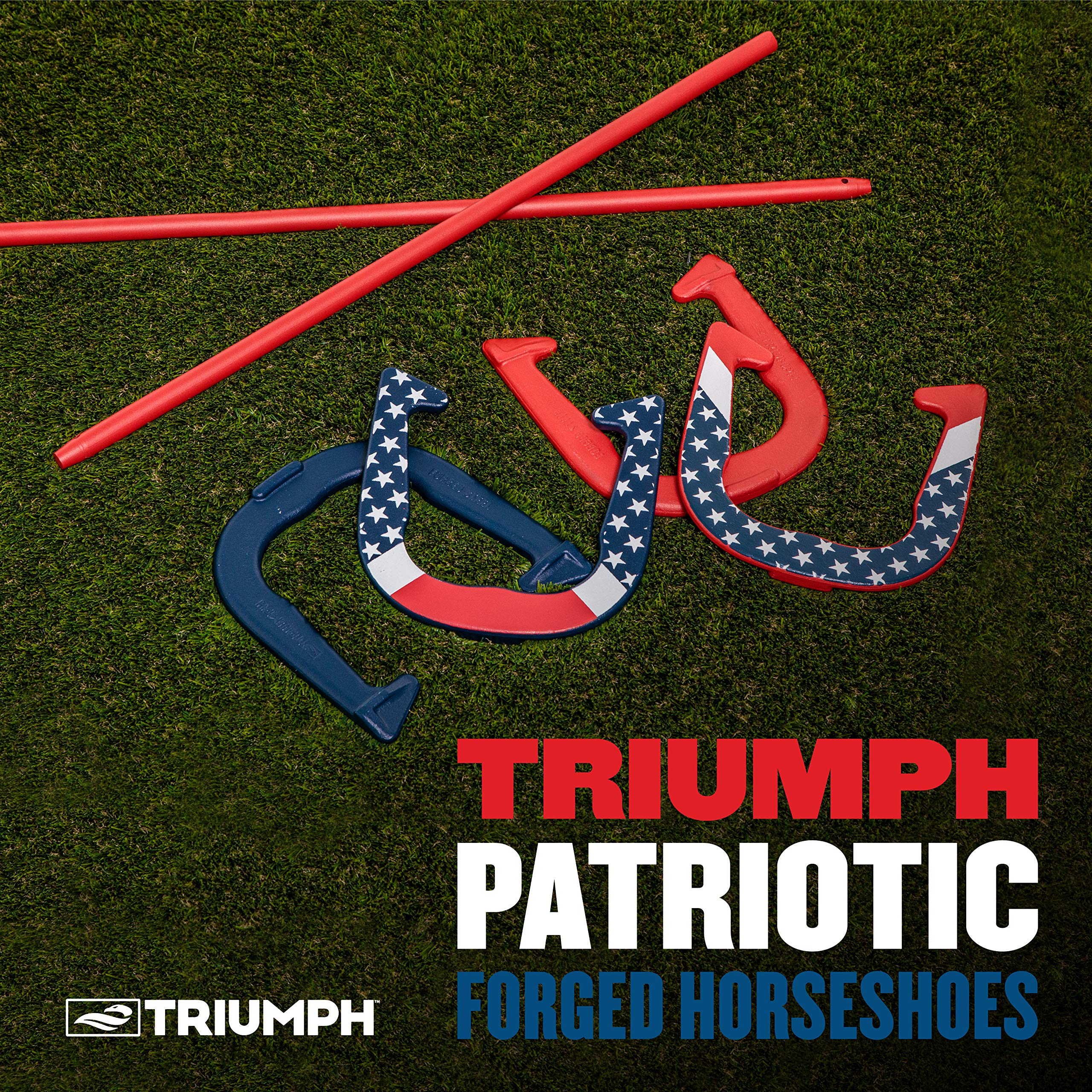 Forged Horseshoe Set TRIUMPH SPORTS USA Complete with 4 Horseshoes, 2 Stakes and Hard Plastic Case with Locking Tabs for Transportation and Storage