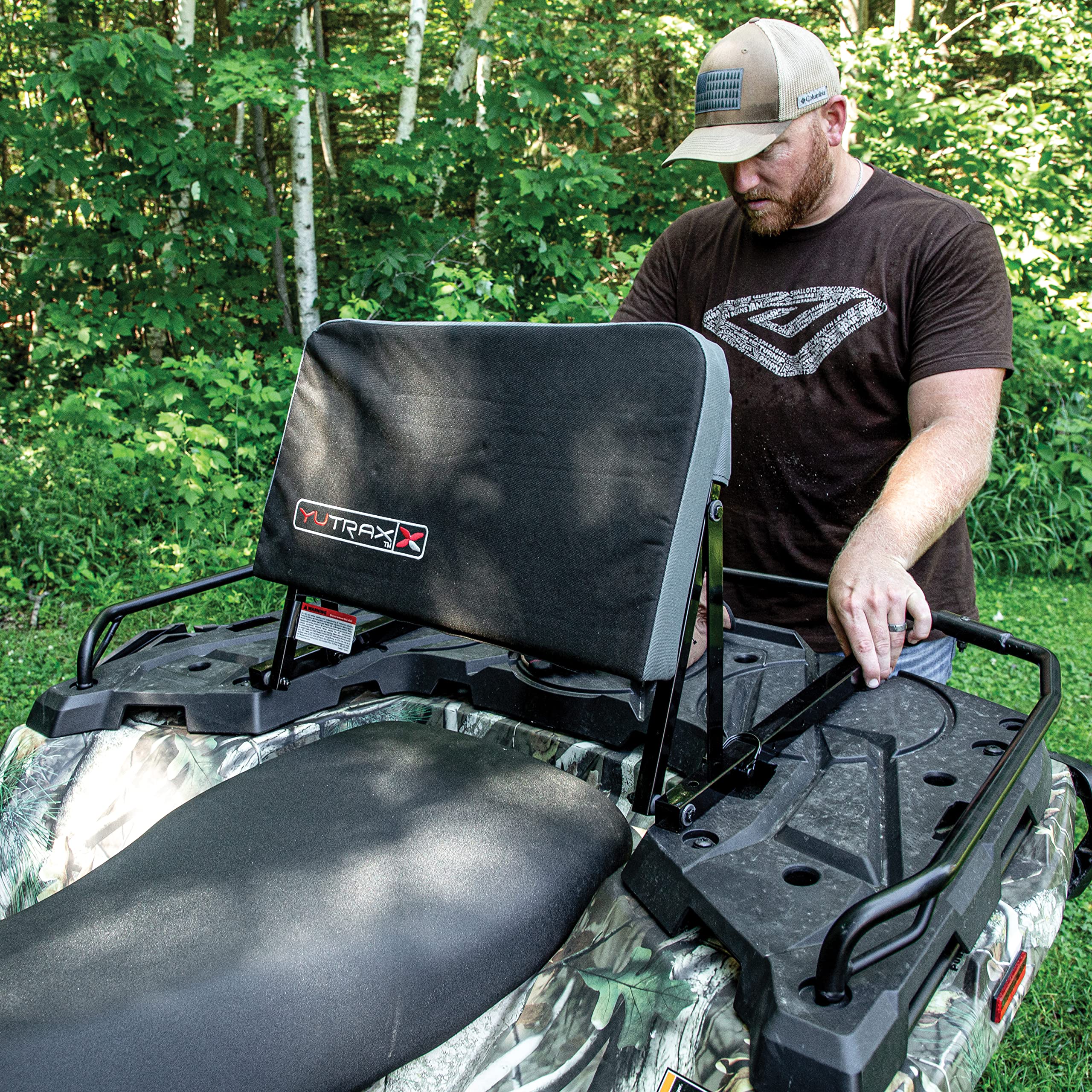 YUTRAX ATV Backrest Universal Mount, Heavy-Duty Steel Seat Frame, Adjustable Seat Back Positions, 2” Thick Cushion, Folds Down Flat When Not in Use, TX219