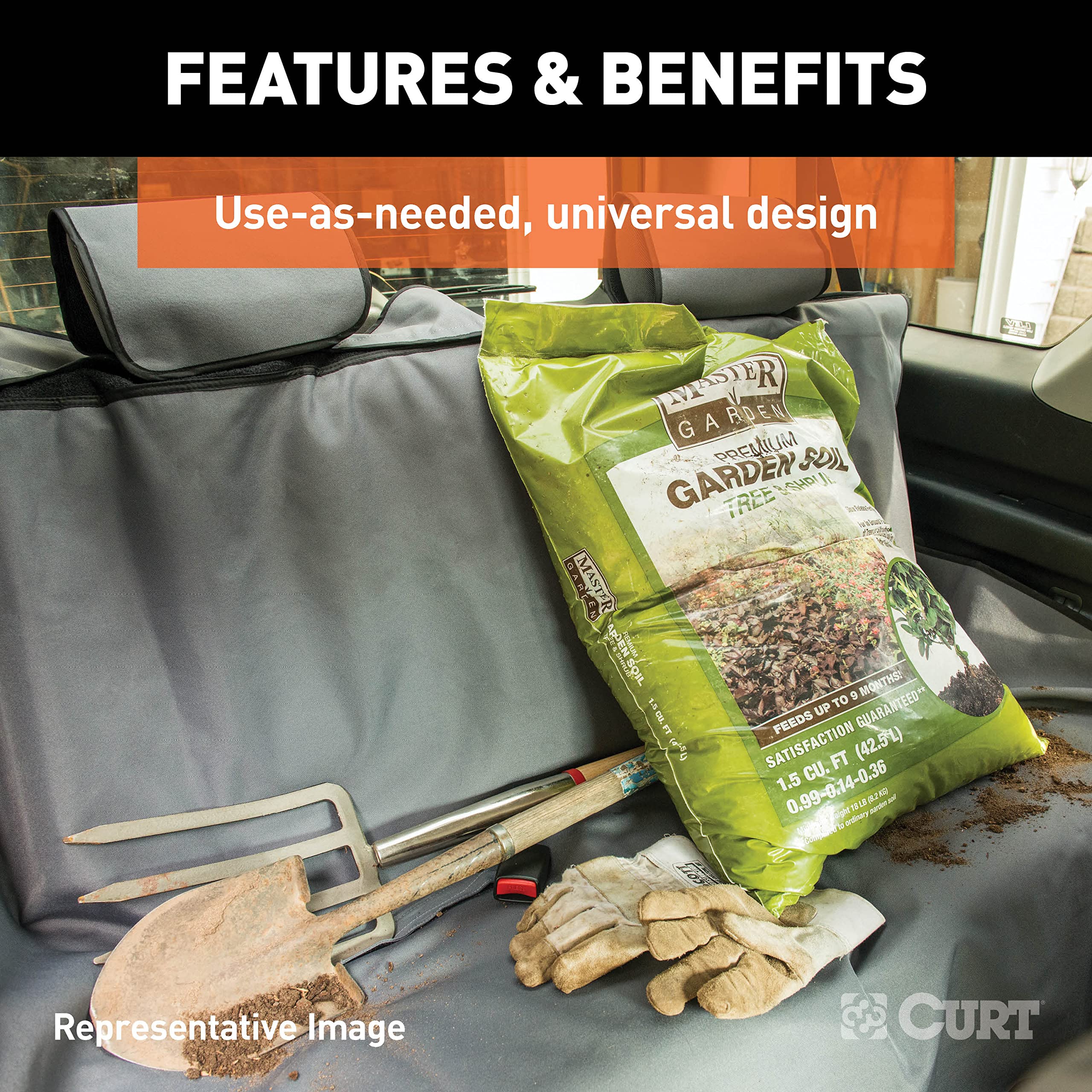 CURT 18522 Waterproof Seat Defender 58-Inch x 63-Inch Brown Universal Extra-Large Bench Truck Seat Cover Protector