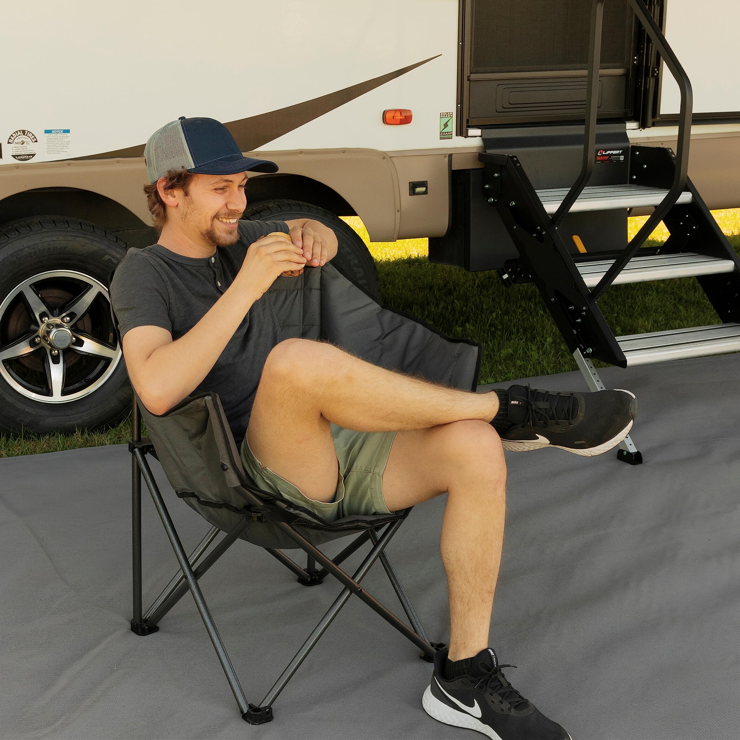 Campfire Lippert Barrel Chair - Dark Grey, Comfortable Barrel Shape, High-Loft Cushioning, Foldable, Powder Coated Steel, Lightweight, Durable Polyester or Oxford Outdoor Fabrics, 2022114800