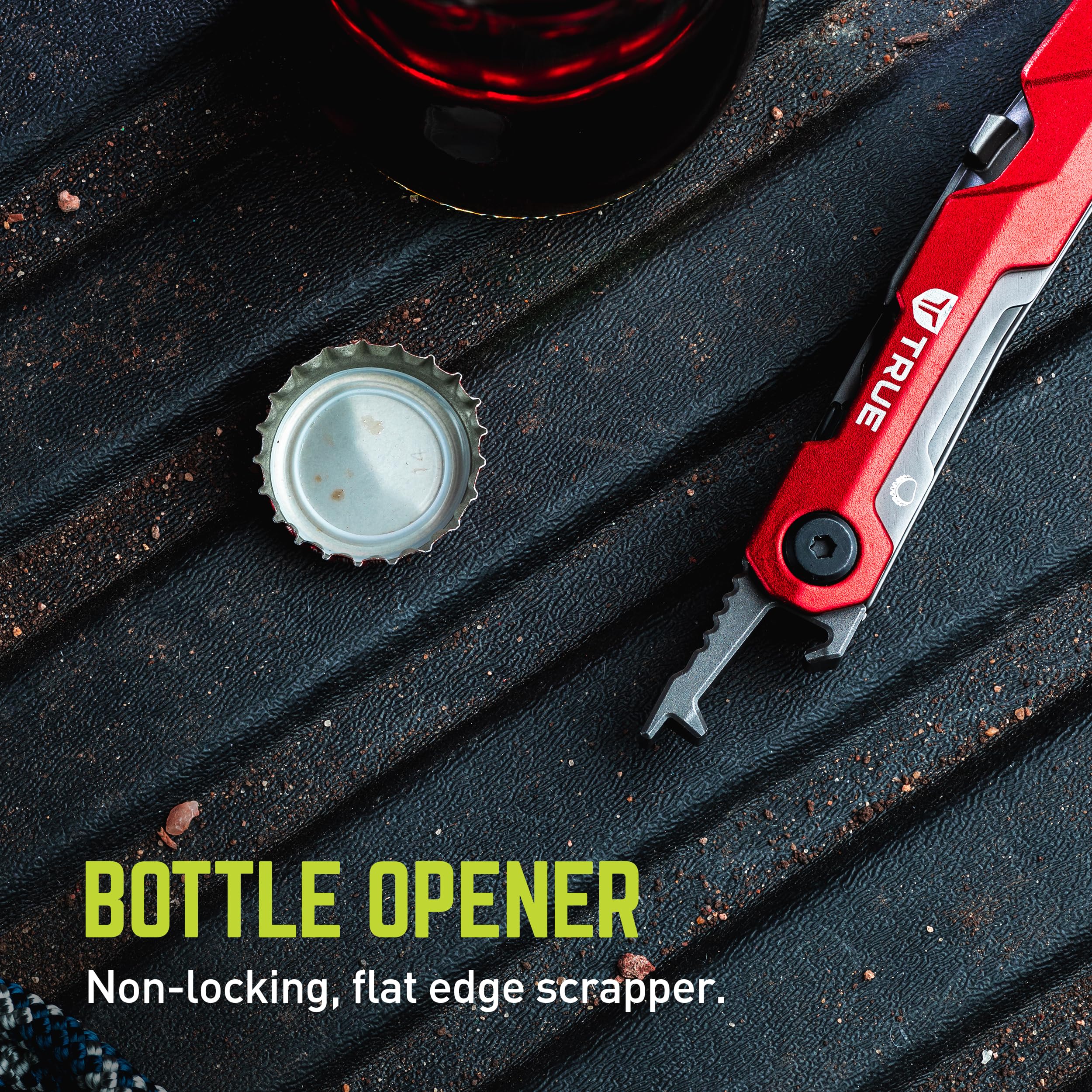 Titanium Block Multitool TRUE | 5-in-1 Compact Multitool with a Locking Driver, Folding Tanto Blade, Bottle Opener, Flat Edge Scraper and Pocket Clip