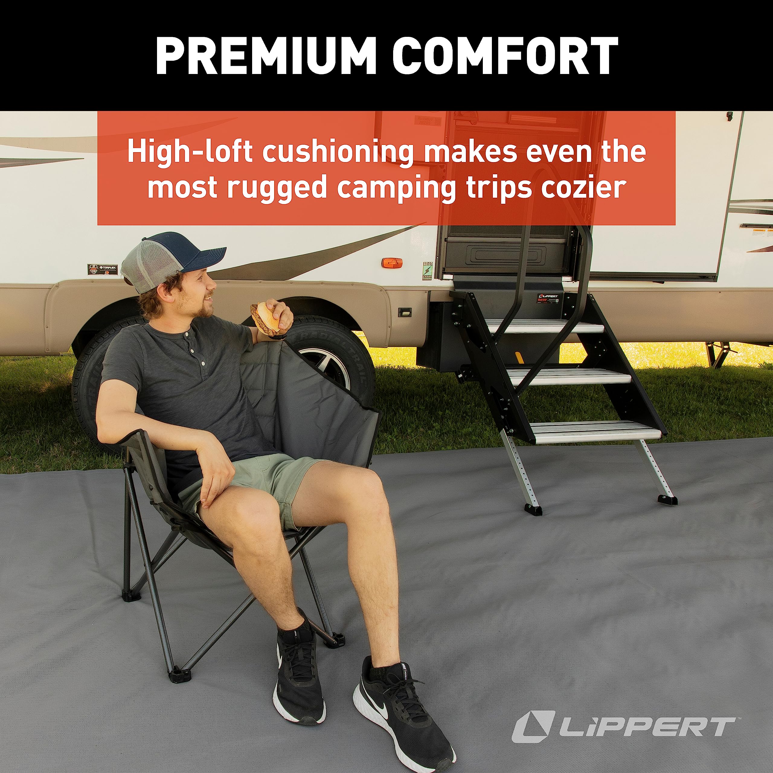 Campfire Lippert Barrel Chair - Dark Grey, Comfortable Barrel Shape, High-Loft Cushioning, Foldable, Powder Coated Steel, Lightweight, Durable Polyester or Oxford Outdoor Fabrics, 2022114800