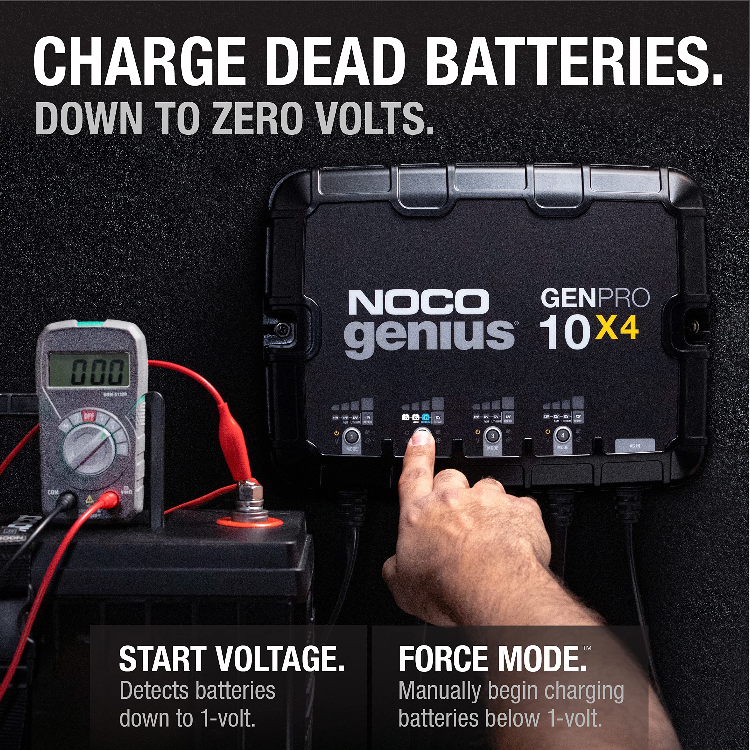 GENPRO10X4 NOCO Genius: 40A Onboard Battery Charger - 10A Per Bank, 12V Waterproof Marine Charger with Overcharge Protection & Temperature Compensation – for Lead-Acid & Lithium Batteries