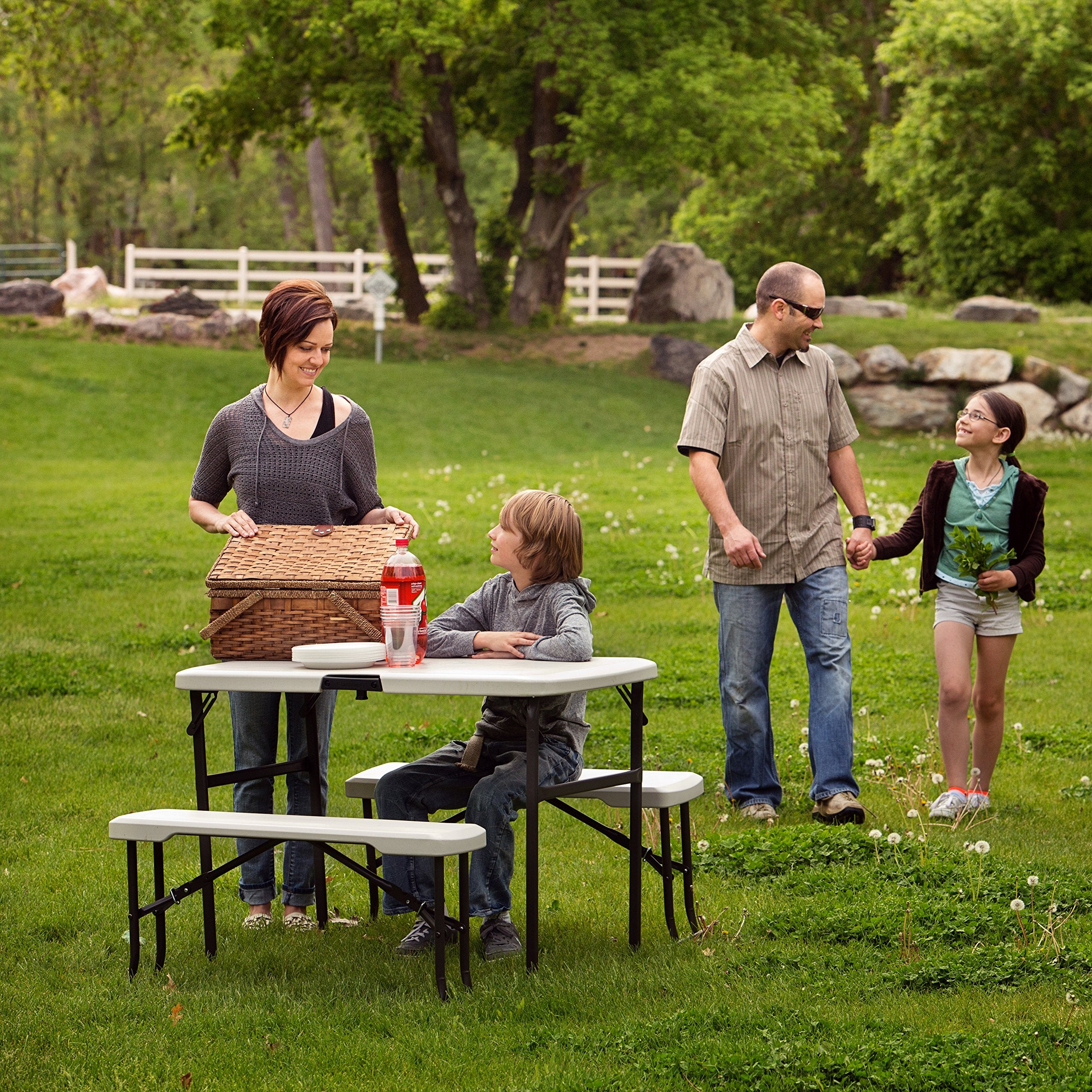 Portable Folding Camping Picnic RV Table and Bench Set LIFETIME 80373, Almond