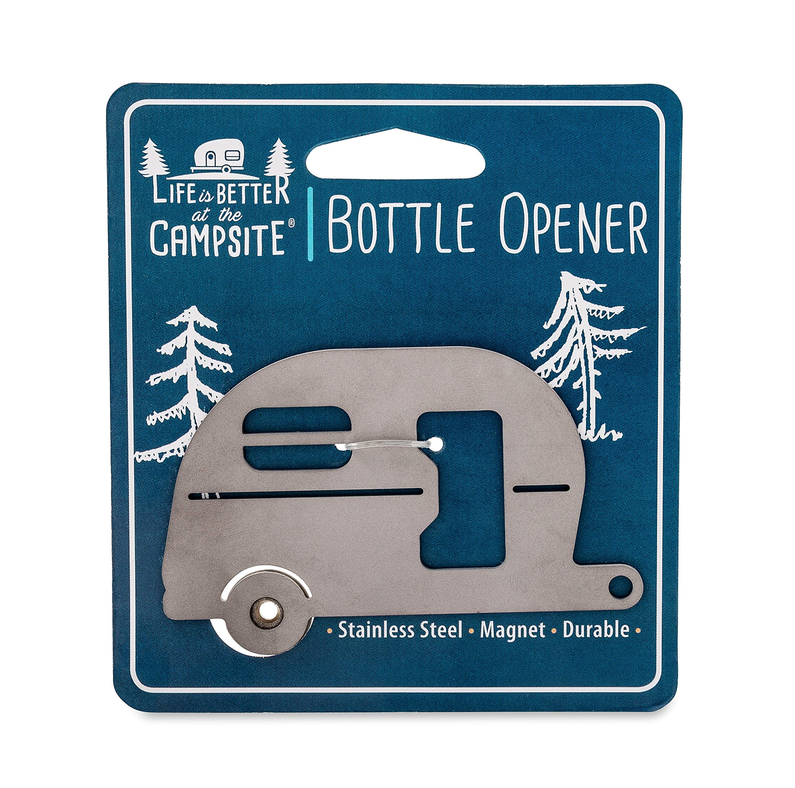 Stainless Steel Bottle Opener Camco Life is Better at The Campsite - Easily Removes Bottle Caps & Doubles as Decorative Magnet - Features a Unique Camper Design - 2.5 x 3.75 in (53305)