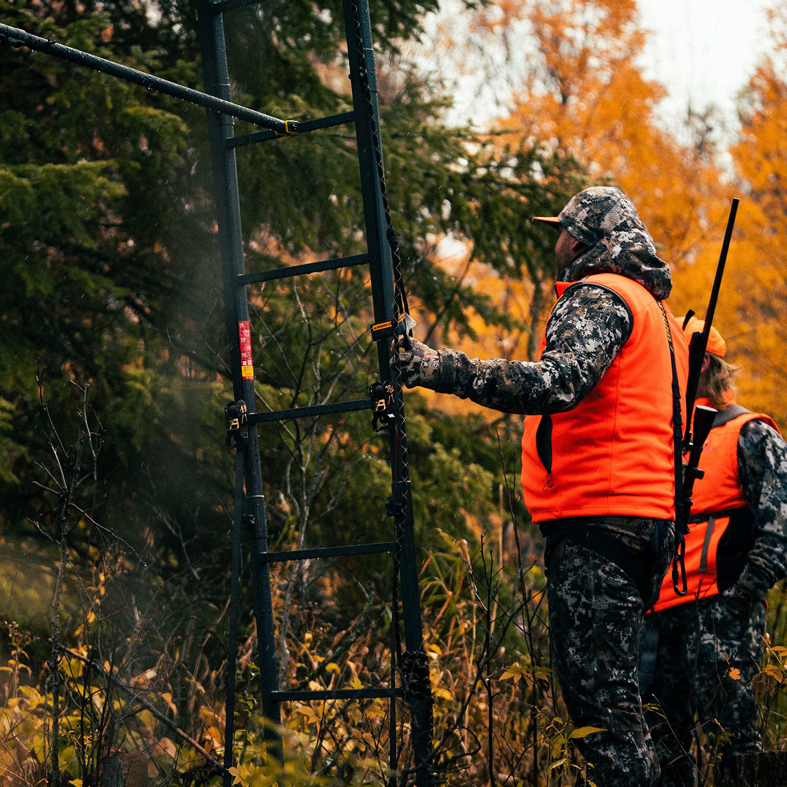 Lockdown™ 2-Man Rivers Edge® 17' Height, Flip-Up TearTuff™ Mesh Bench Seat, The Ultimate Shooting Rail, Patent-Pending Ground-Level Ratcheting Technology™, LD203