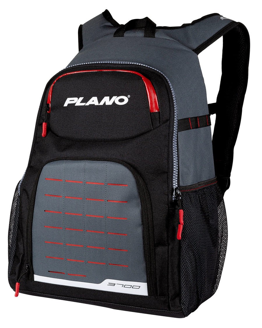 Plano 3700 Weekend Series Backpack, Gray with Red, Black, & White Accents, Includes 2 3700 Stowaway Utility Boxes, Premium Tackle Storage, Soft Tackle Storage Bag