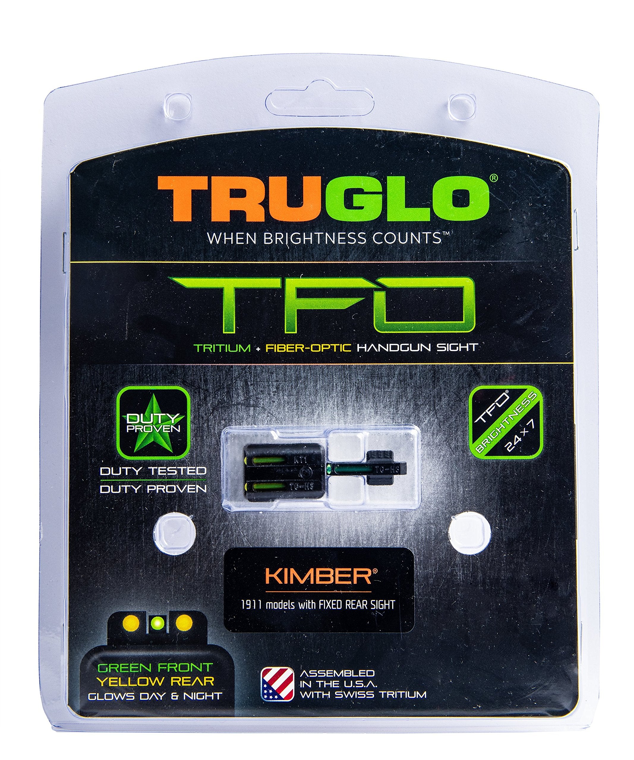 TG131KTY TRUGLO TFO Brite-Site Series, Yellow Rear Sight, Kimber, One Size