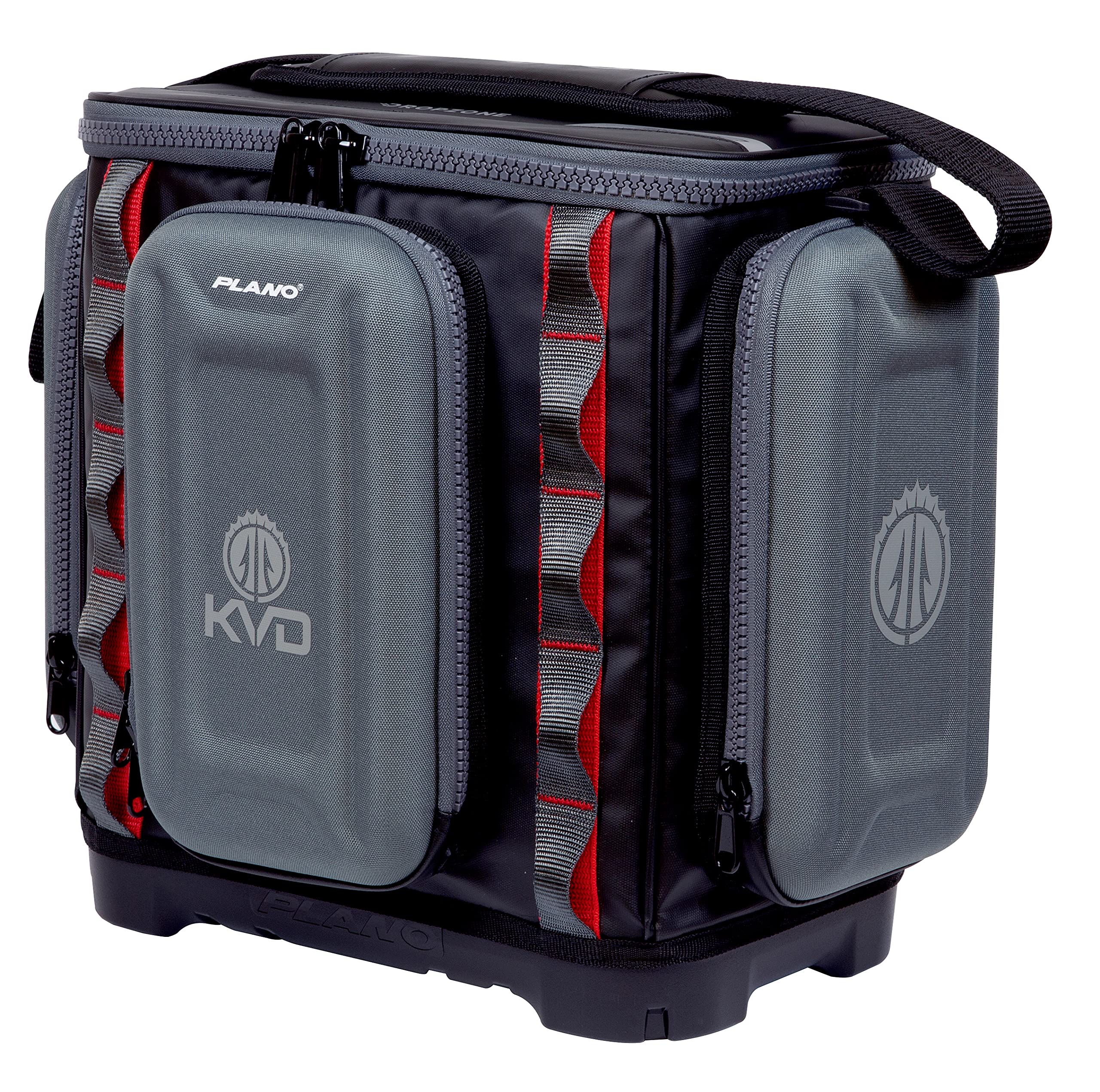 Plano 3600 KVD Signature Series Tackle Bag, Black with Red Stitching, Includes 3 Stowaway Utility Boxes, Customizable Fishing Storage, Water-Resistant TPE Coated Fabric