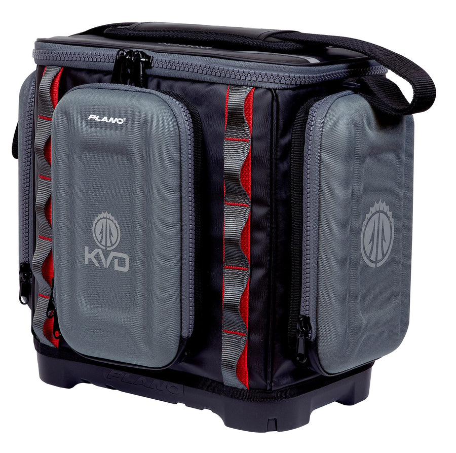 Plano 3600 KVD Signature Series Tackle Bag, Black with Red Stitching, Includes 3 Stowaway Utility Boxes, Customizable Fishing Storage, Water-Resistant TPE Coated Fabric
