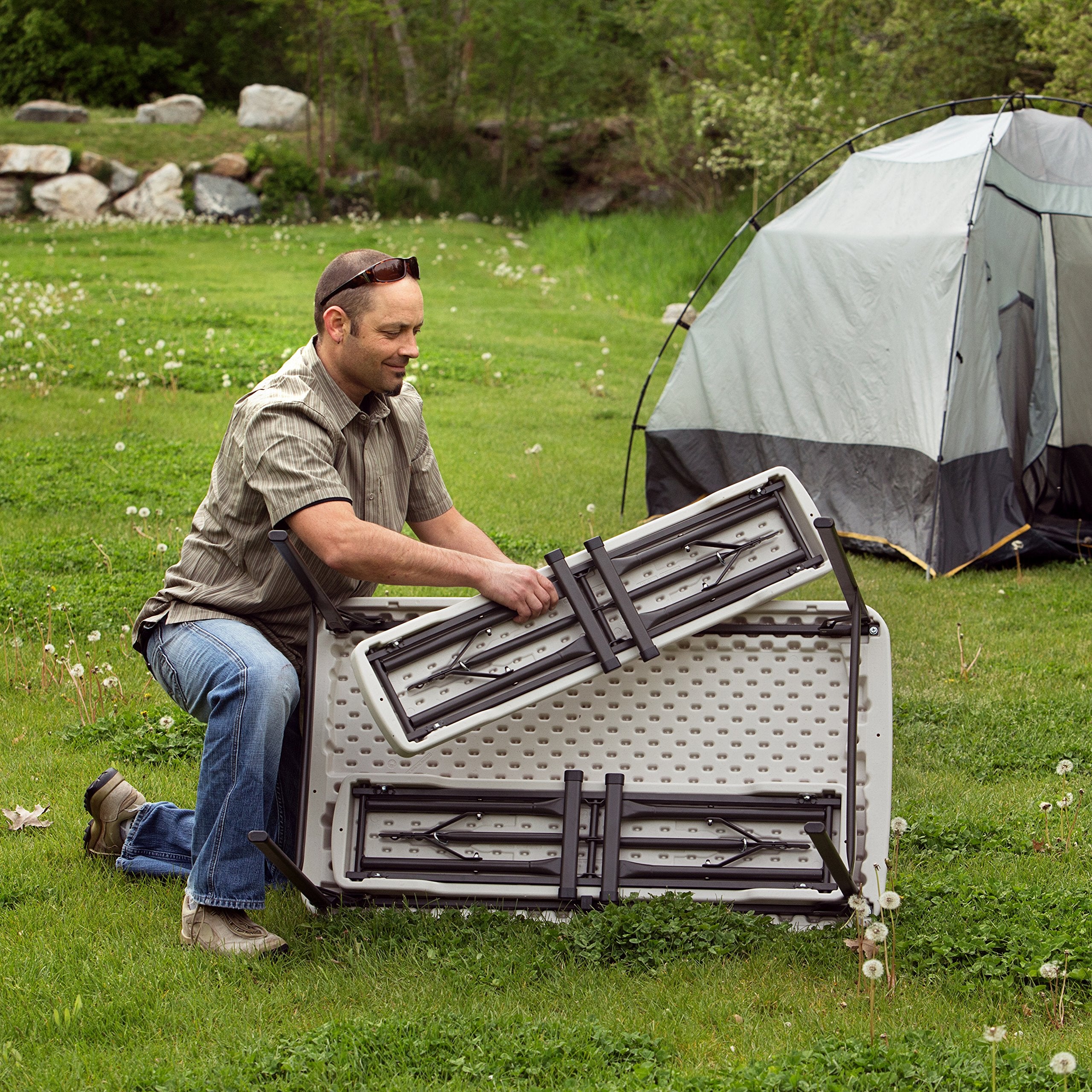 Portable Folding Camping Picnic RV Table and Bench Set LIFETIME 80373, Almond