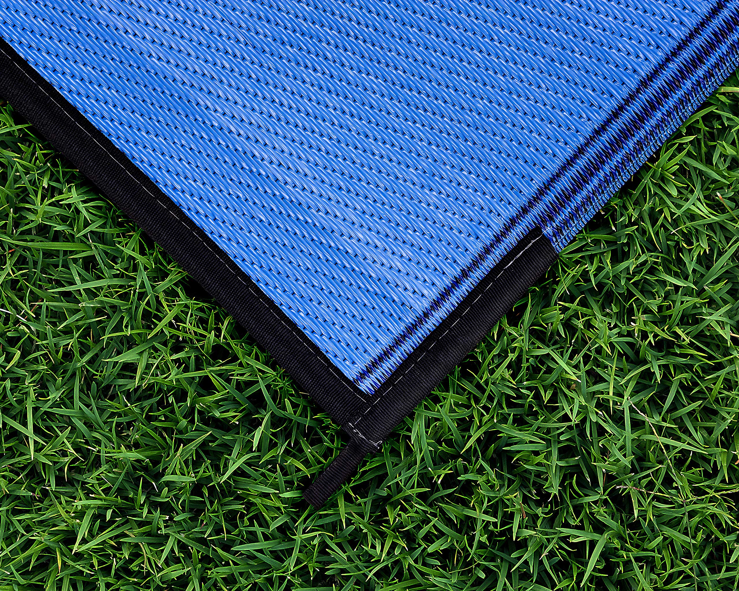 Camco Outdoor Large Reversible Patio Mat - Easy to Clean, Perfect for Picnics, Cookouts, Camping, and The Beach (9' x 12', Lattice Blue Design) (42856)