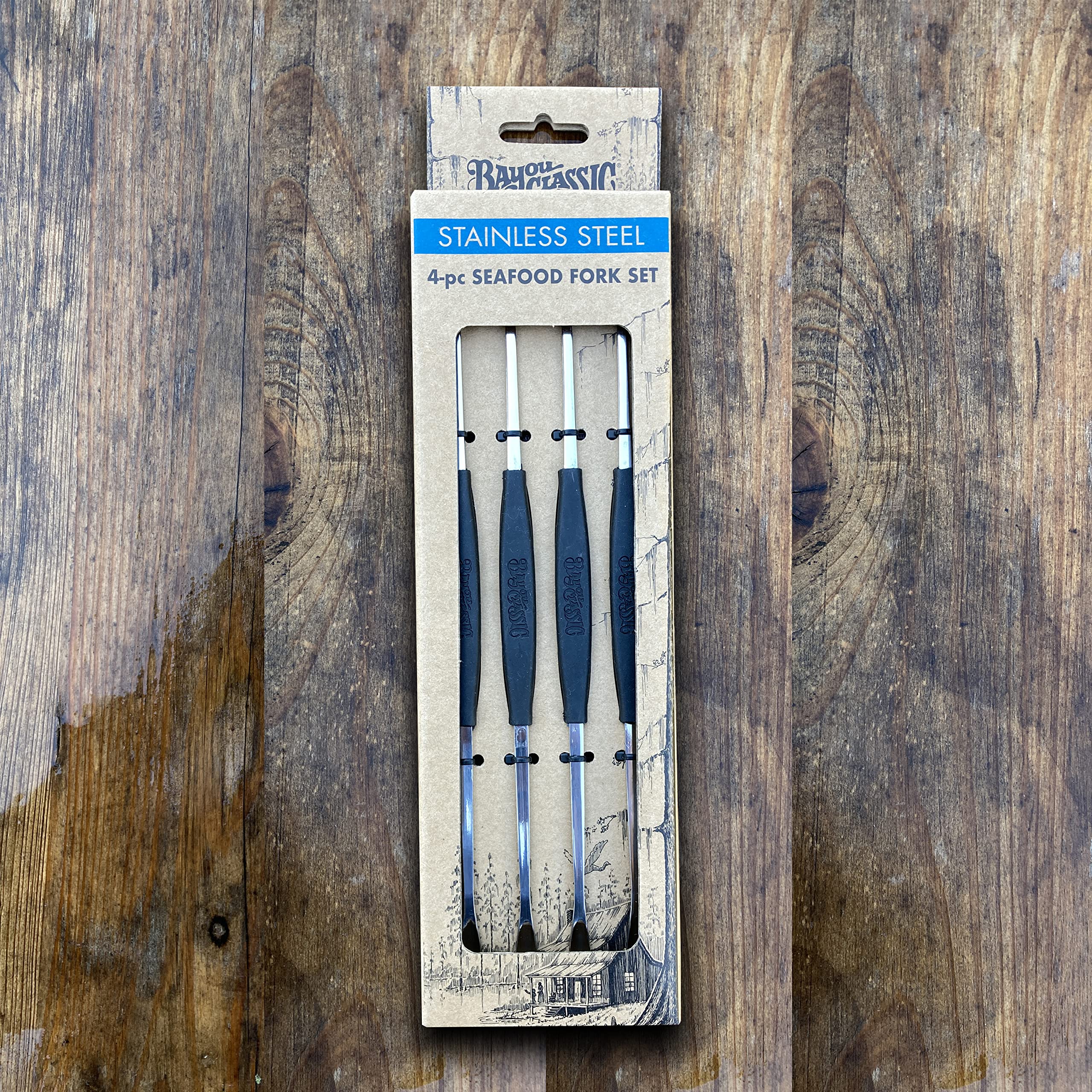 Bayou Classic 300-204 Seafood Fork Set 4-pc Features Fork on One End and A Scoop on The Other Perfect For Oyster Crab Lobster and All Seafood Boils