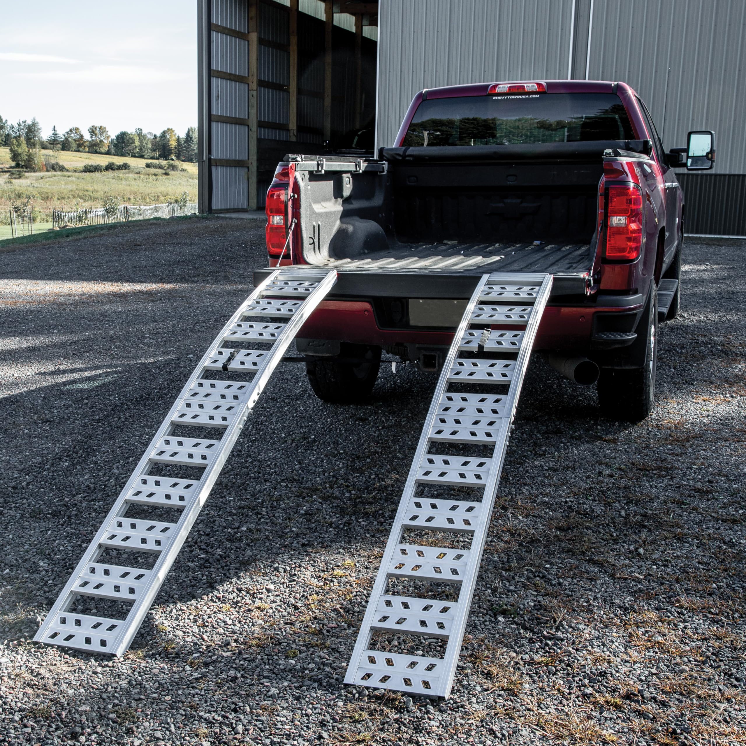 90” Yutrax® Folding Arched Ramps, High-Strength Extruded Aluminum, 1500 lb. Load Capacity, Arched Design, Folds for Transport, ATV/Golf Cart/Riding Lawn Mower Loading, Pair, YR401
