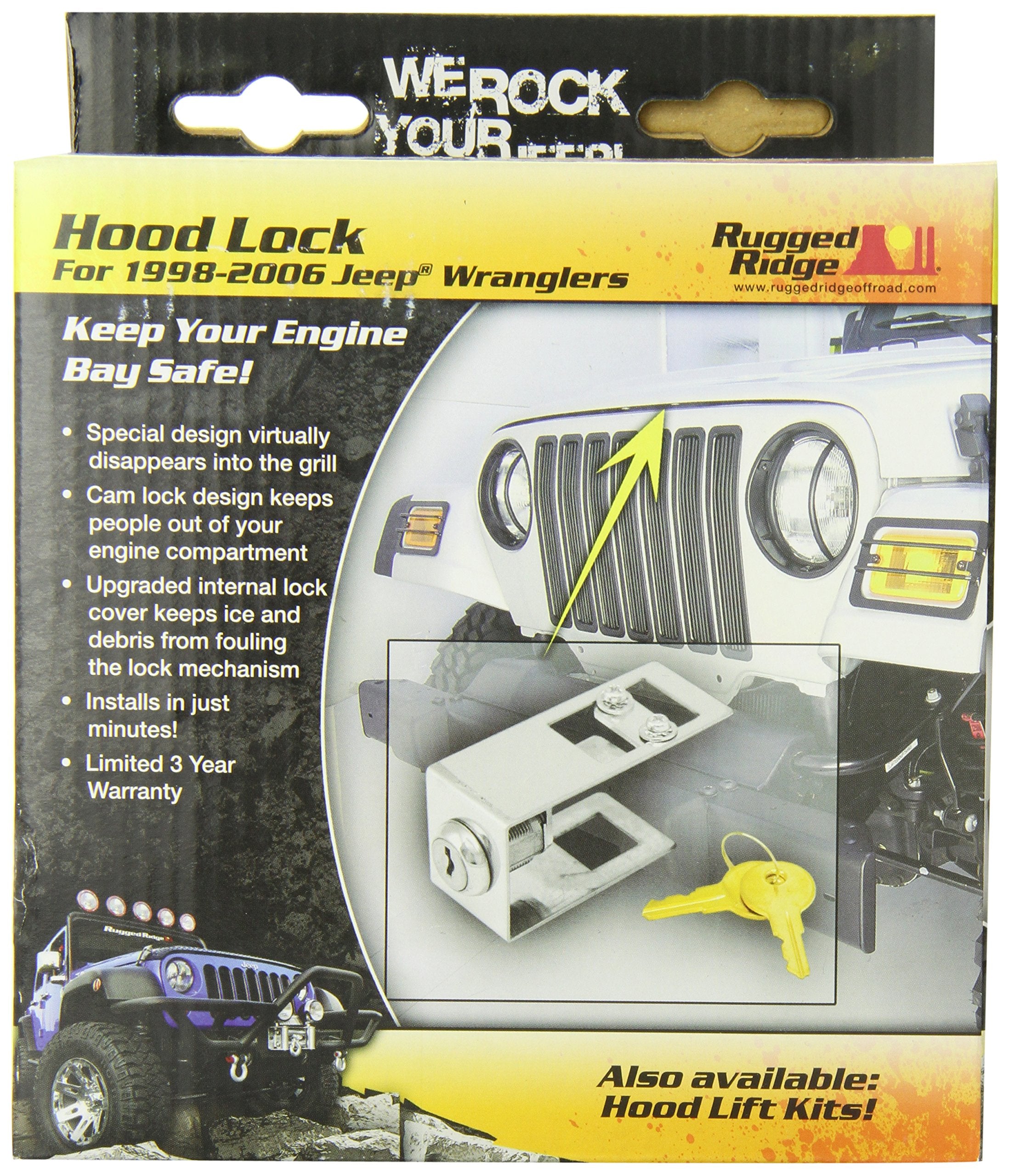 Hood Lock Kit Rugged Ridge for Jeep Wrangler TJ | Steel, Silver | 11252.04 | Fits 1998-2006 Jeep Wrangler TJ