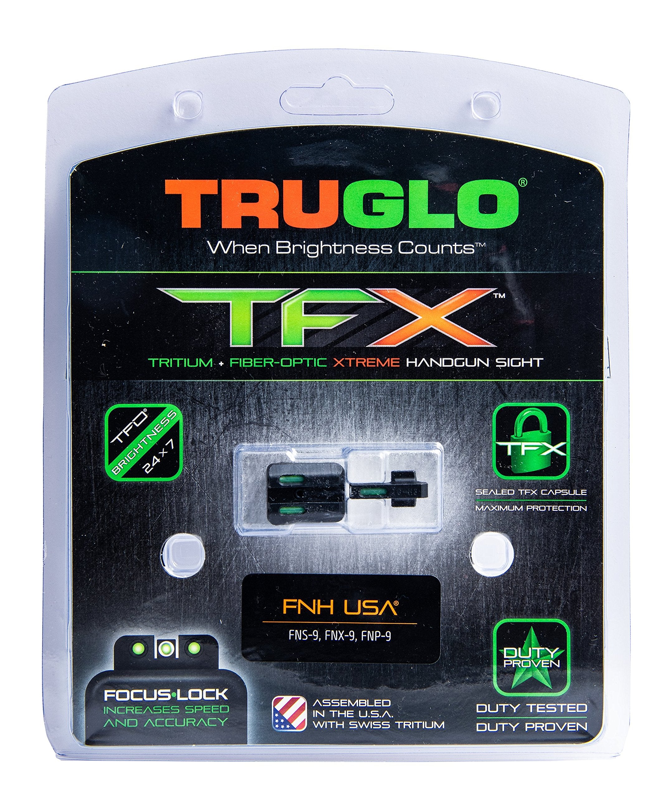 Handgun Sight TRUGLO TFX | Durable Shock-Resistant Compact Brightly Glowing Tritium & Fiber-Optic Xtreme Day/Night Sight, Compatible with FN FNX9 Handguns