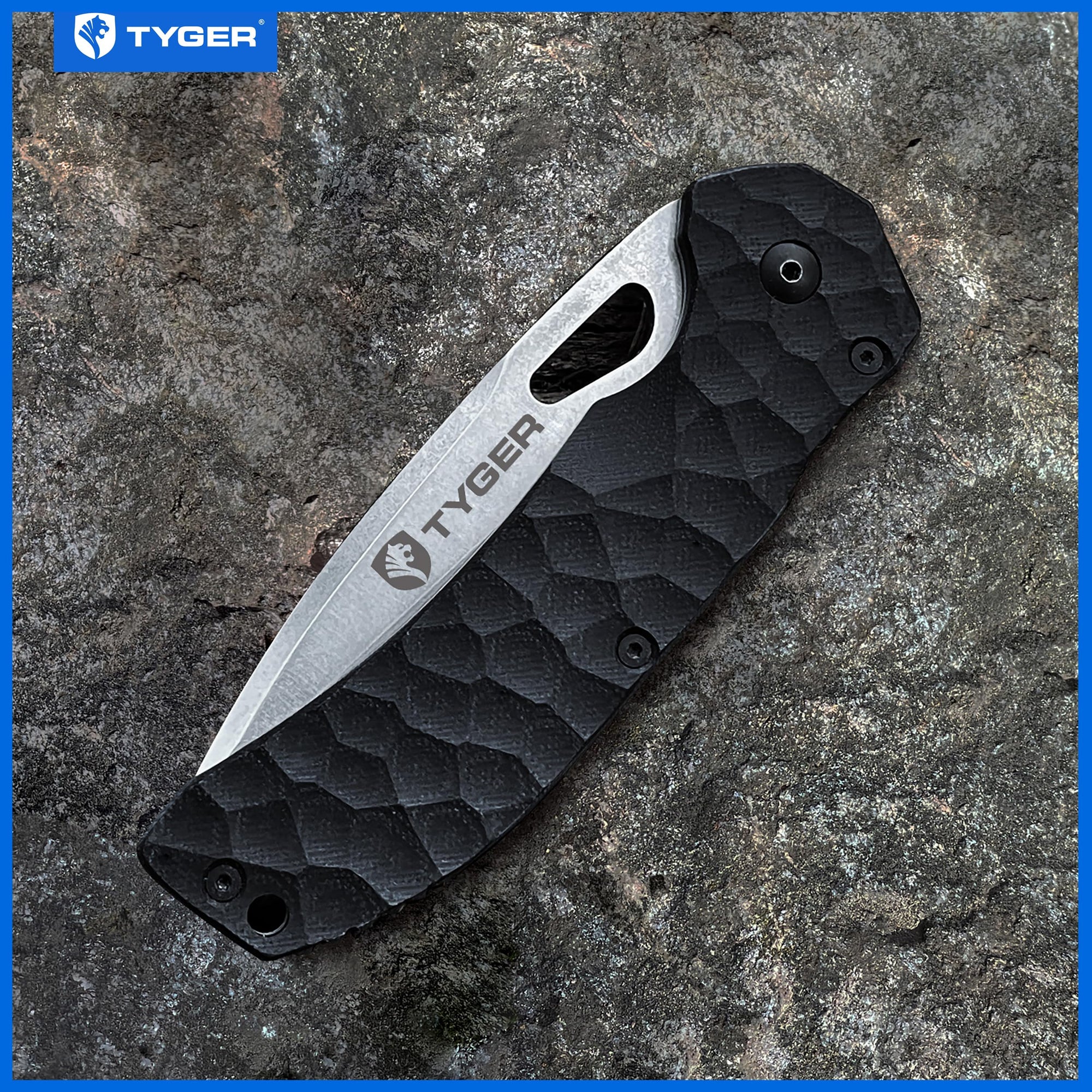 K4 Tyger EDC Folding Pocket Knife | Stone-washed AUS-8 Steel Blade | Black G-10 Handle | TG-KF7A2837