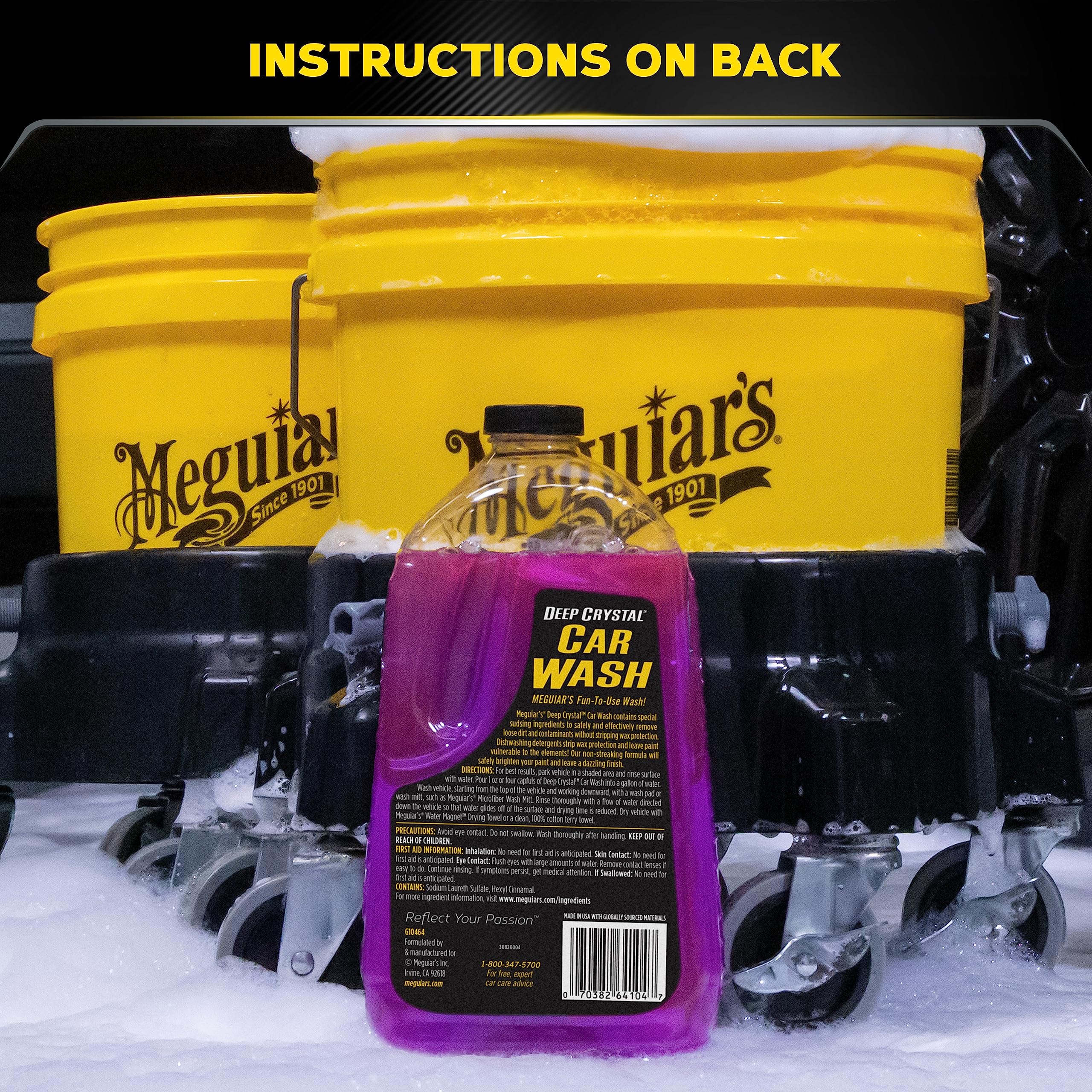 Deep Crystal Car Wash Meguiar's - Car Wash Shampoo that Cleans Paint, Enhances Gloss, and Preserves Wax Protection, pH Balanced Car Wash Soap with Excellent Foaming Action, 64 Oz