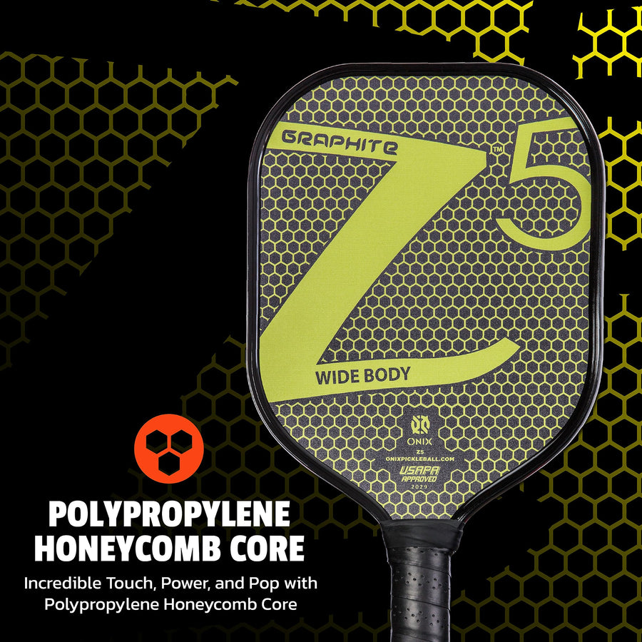 Graphite ONIX Z5 Pickleball Paddle (Graphite Carbon Fiber Face with Rough Texture Surface, Cushion Comfort Grip and Nomex Honeycomb Core for Touch, Control, and Power),Yellow