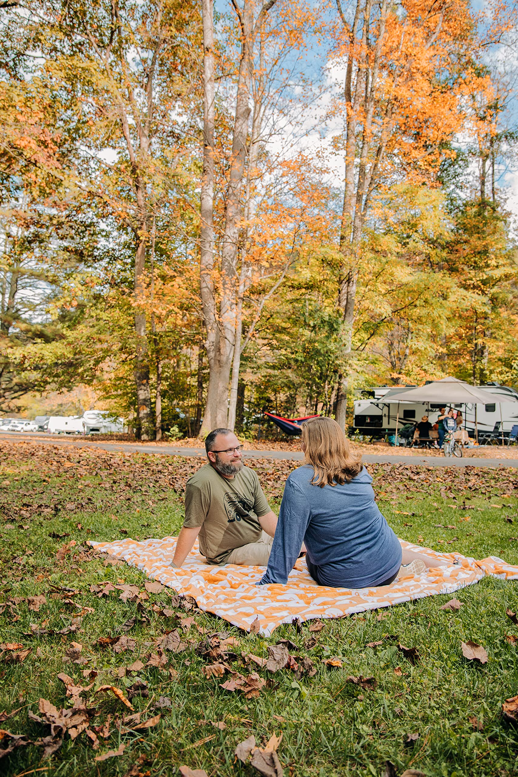 Camco Crew Neck Life is Better at The Campsite Short Sleeve T-Shirt | Features Soft Ring-Spun Cotton Fabric, Graffiti RV Design on Olive, and is Machine Washable | Medium (53341)