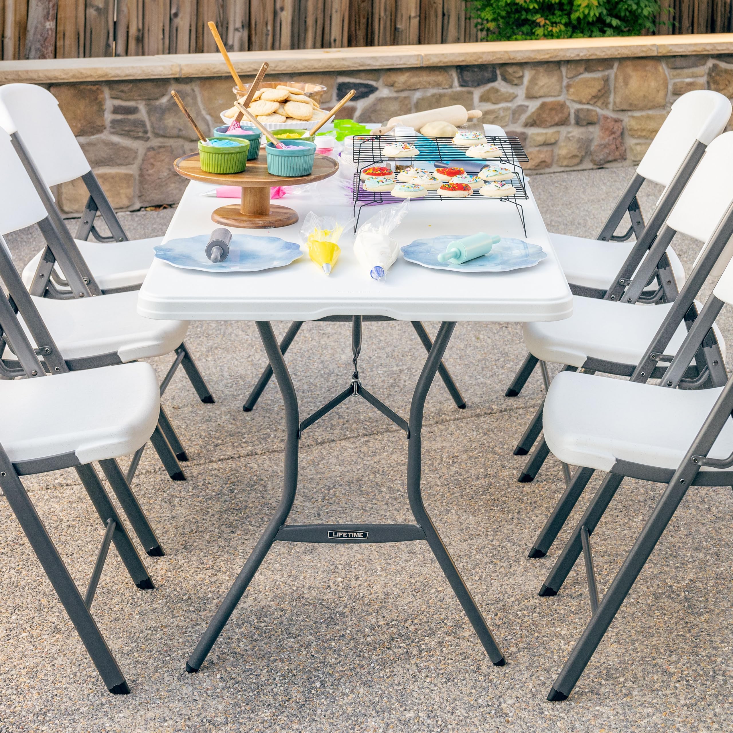 6-Foot Lifetime Fold in Half Table, Light Commercial, White Granite