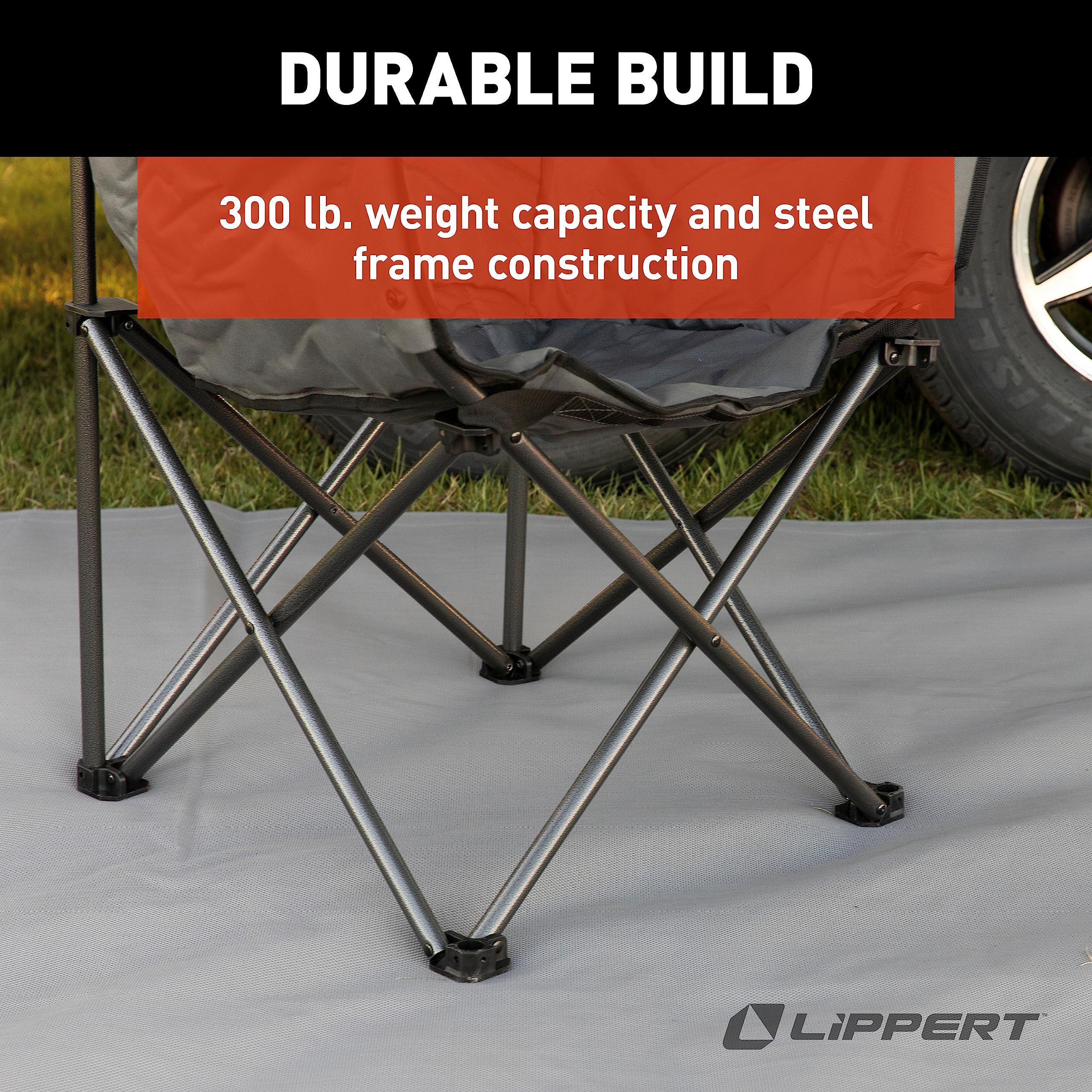 Campfire Lippert Barrel Chair - Dark Grey, Comfortable Barrel Shape, High-Loft Cushioning, Foldable, Powder Coated Steel, Lightweight, Durable Polyester or Oxford Outdoor Fabrics, 2022114800