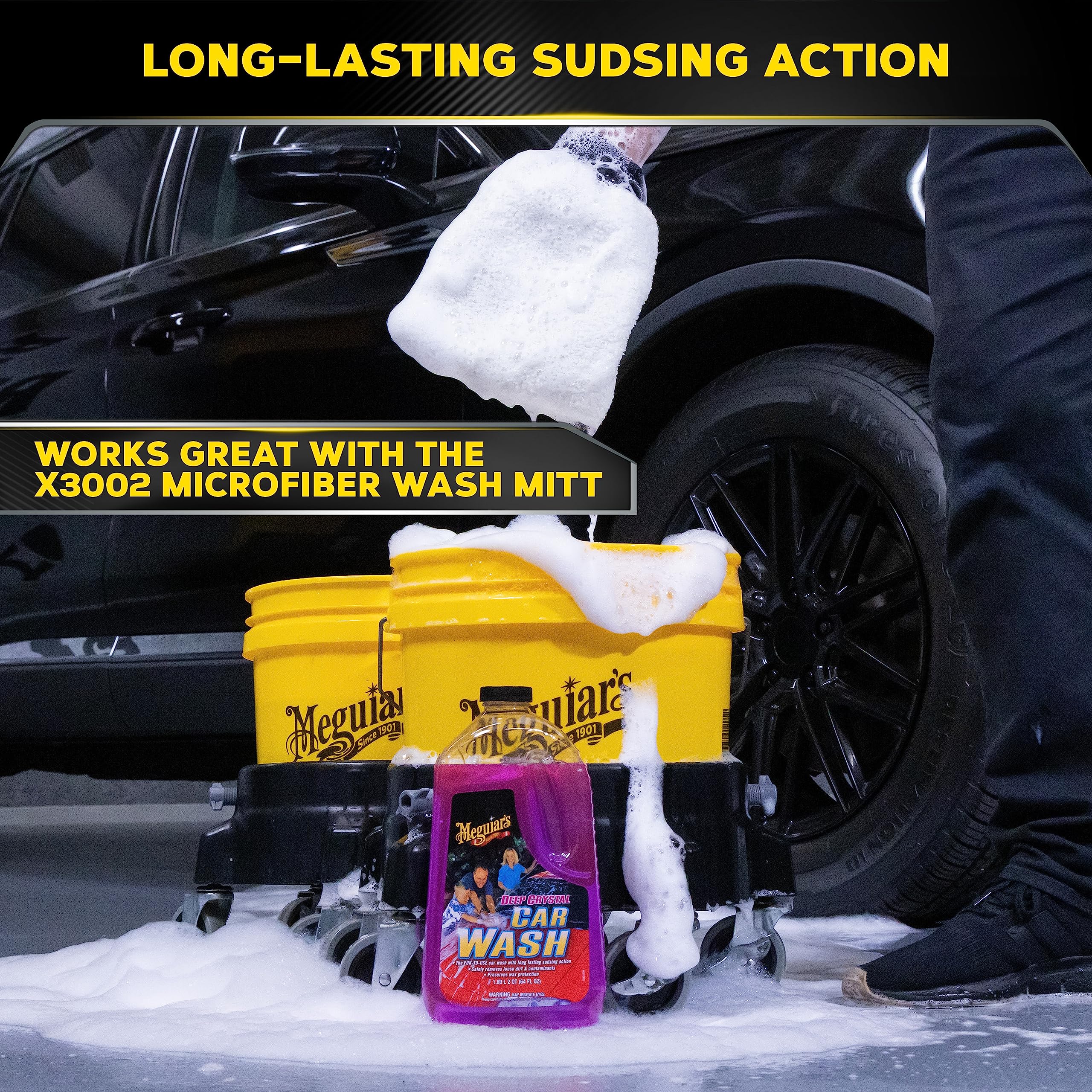 Deep Crystal Car Wash Meguiar's - Car Wash Shampoo that Cleans Paint, Enhances Gloss, and Preserves Wax Protection, pH Balanced Car Wash Soap with Excellent Foaming Action, 64 Oz