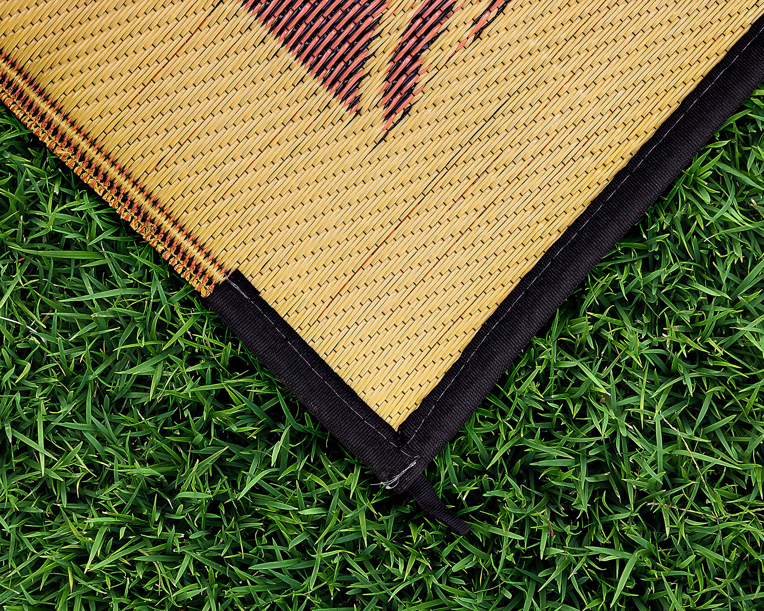 Camco Reversible Large Outdoor Patio Mat Easy to Clean, Perfect for Picnics, Cookouts, Camping, and The Beach (6' x 9', Brown Lattice Design) (42877)