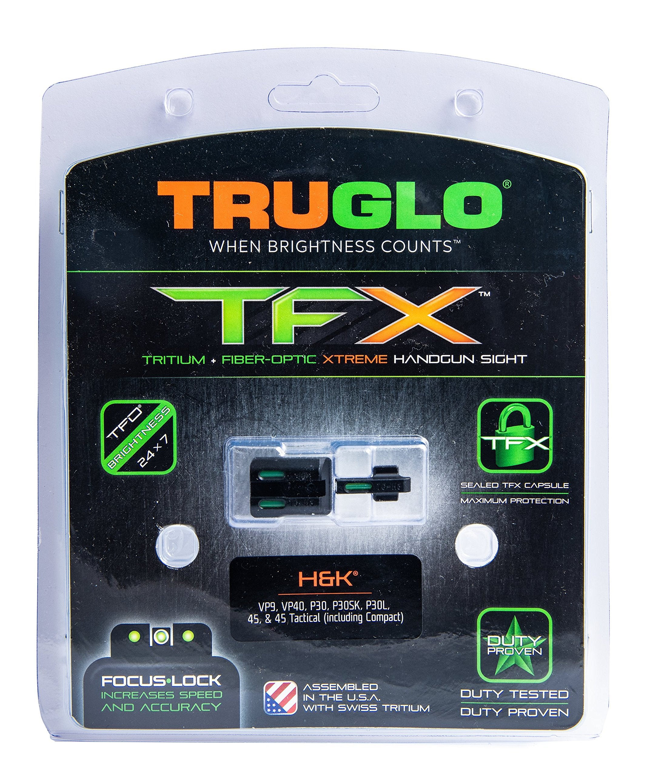 Handgun Sight TRUGLO TFX | Durable Shock-Resistant Compact Brightly Glowing Tritium & Fiber-Optic Xtreme Day/Night Sight, Compatible with H&K P30 Handguns