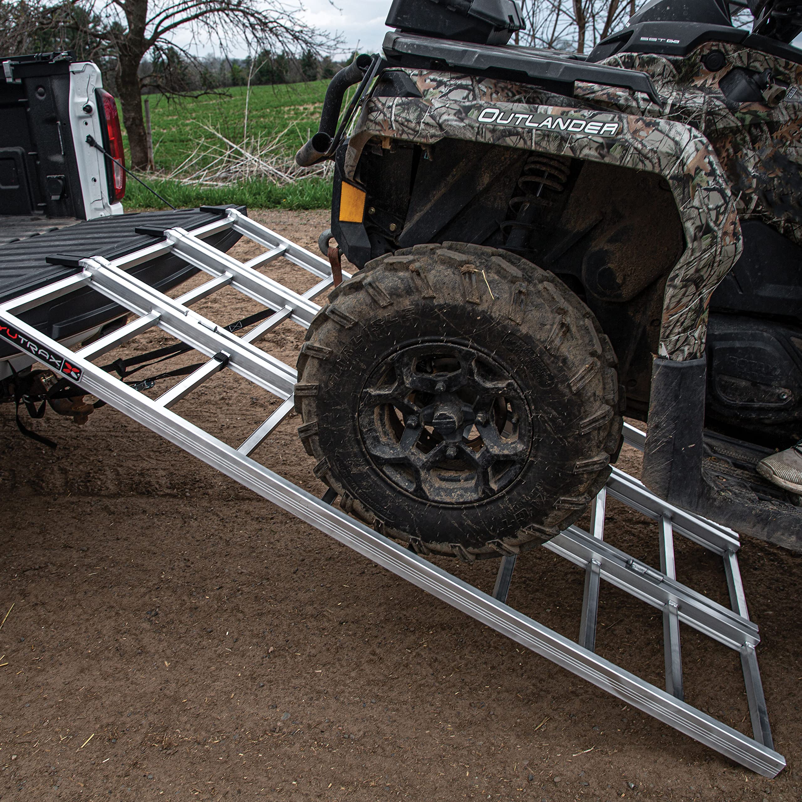 Tri-Fold Yutrax 78-inch XL Aluminum Truck, UTV/ATV Loading Ramps - 1750lb Capacity, silver -TX104