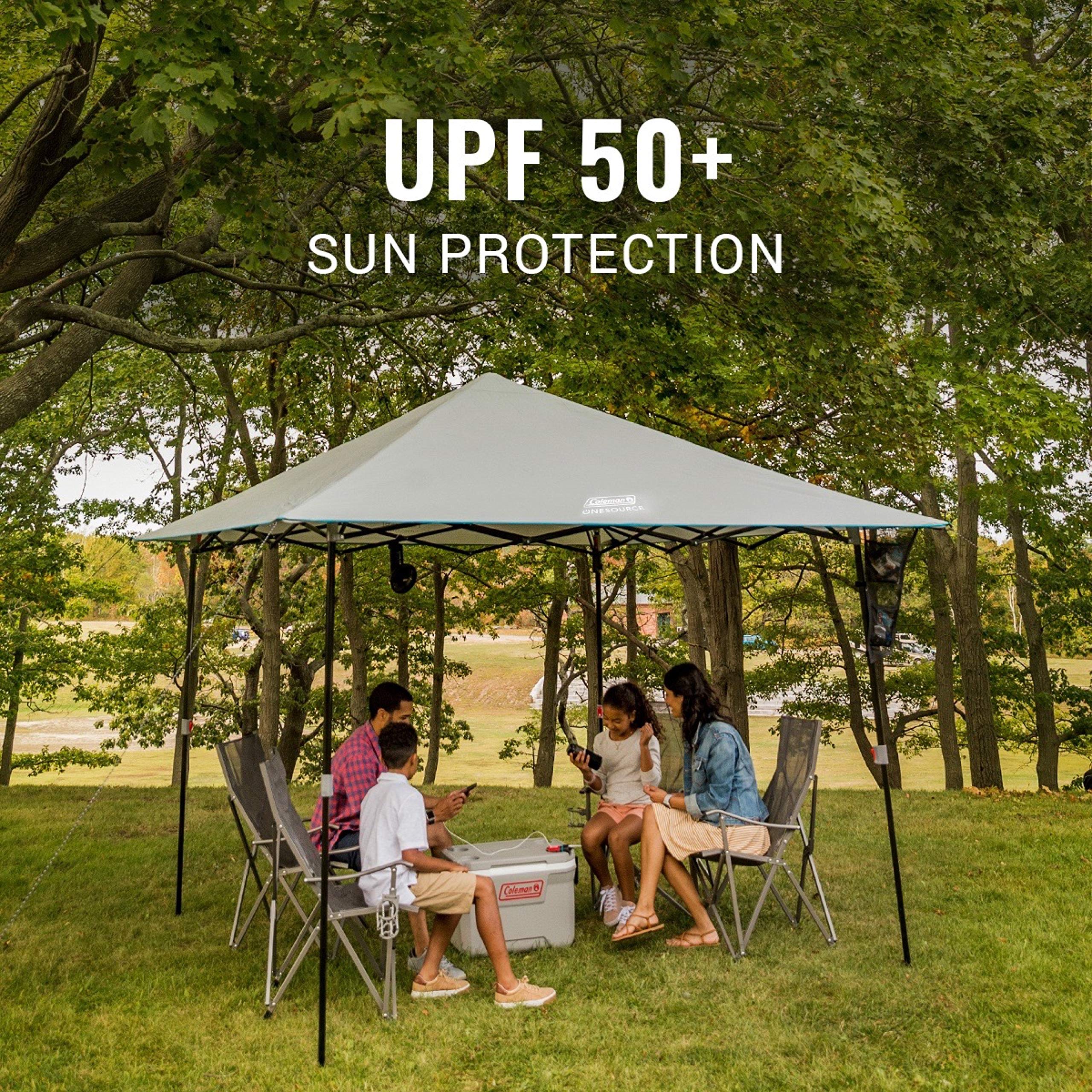 10 x 10ft Coleman OneSource Rechargeable LED Lighted Canopy, Shade Canopy Great for Beach, Yard, Tailgates, & Parties
