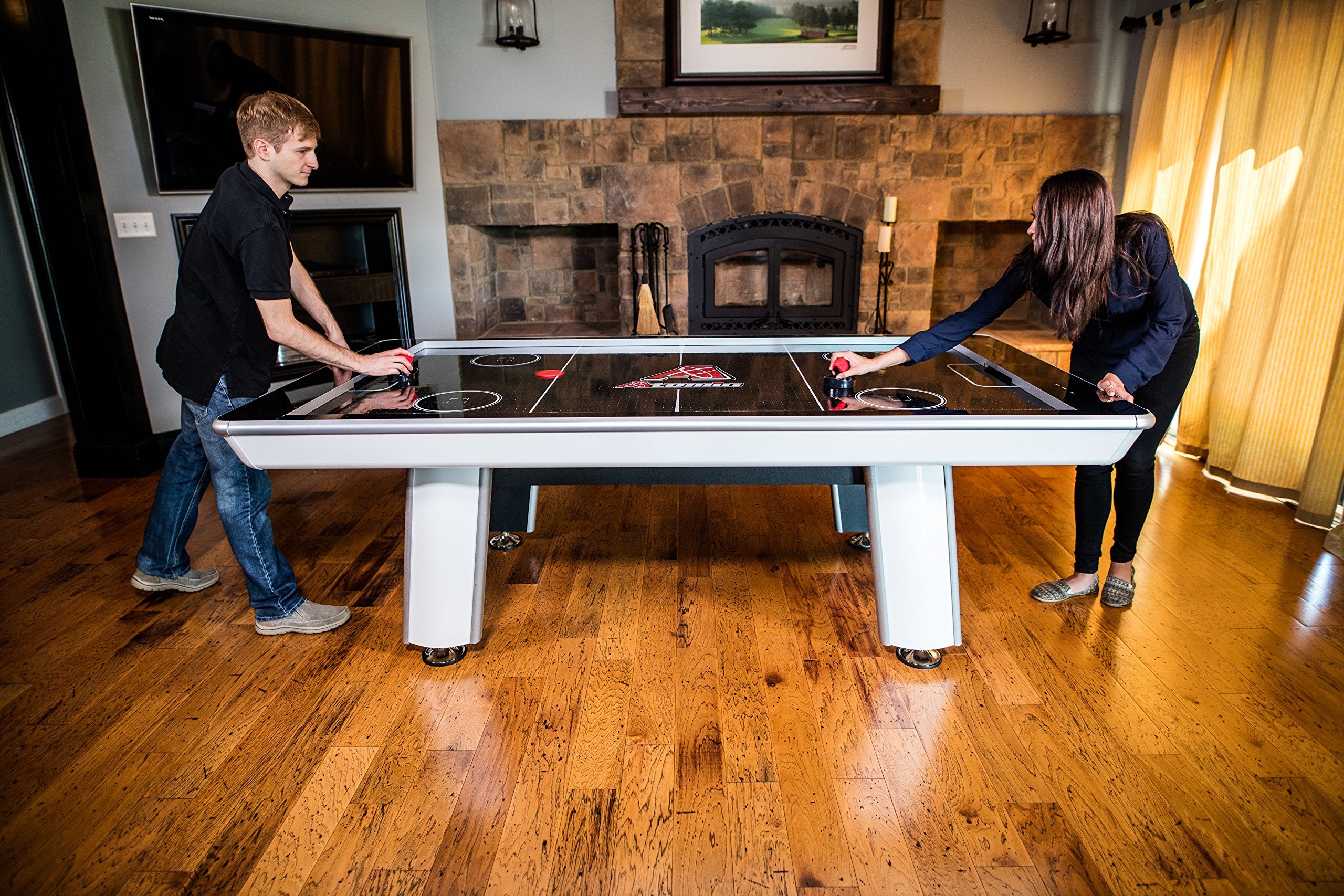 8 Foot Atomic Avenger Air Hockey Table with LED Scoring and 120V Blowers for Exhilarating Play