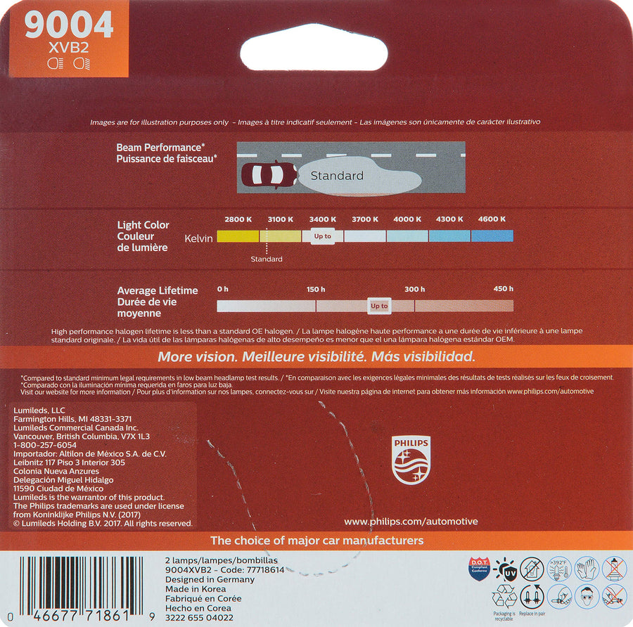 9004 Philips X-tremeVision Upgrade Headlight Bulb with up to 100% More Vision, 2 Pack