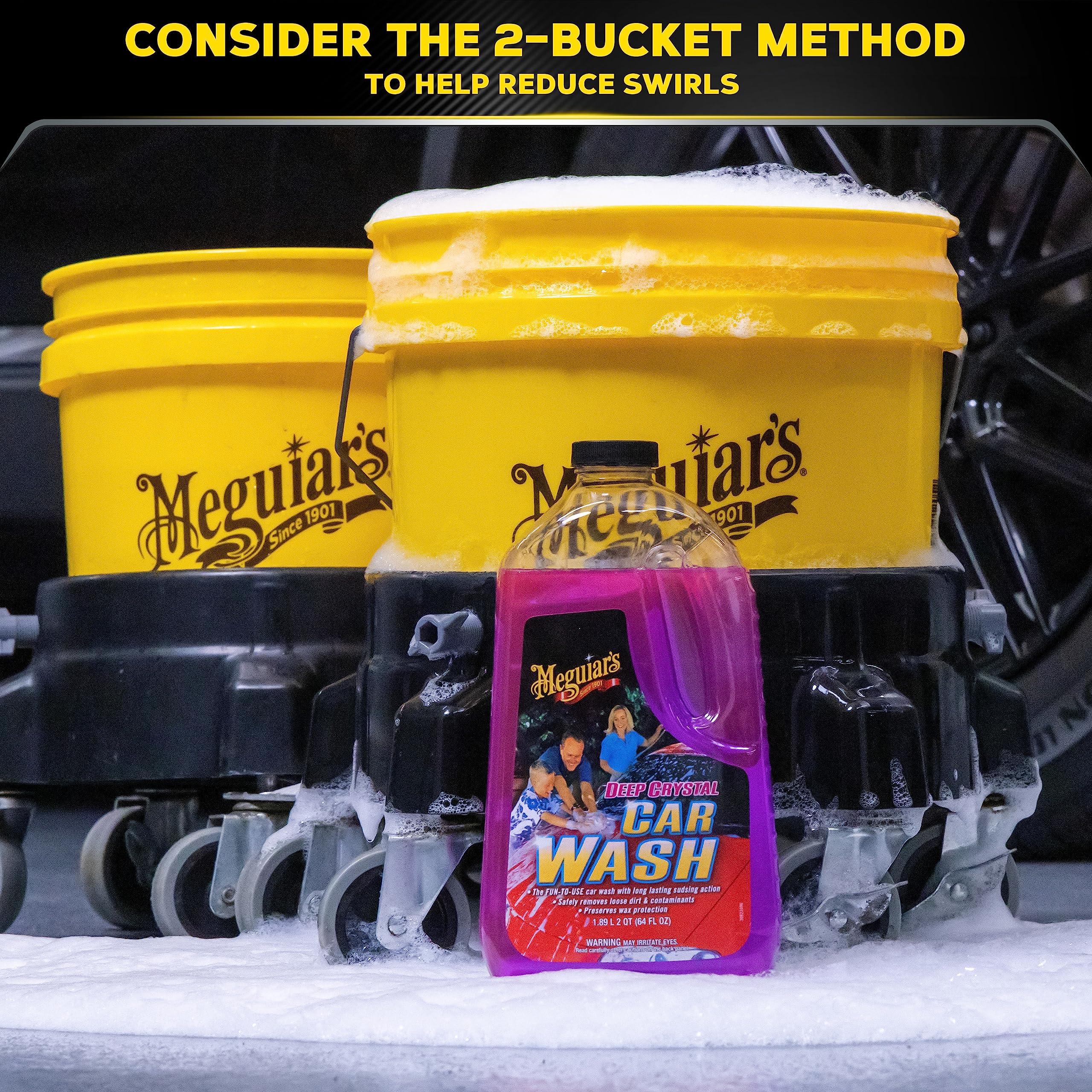 Deep Crystal Car Wash Meguiar's - Car Wash Shampoo that Cleans Paint, Enhances Gloss, and Preserves Wax Protection, pH Balanced Car Wash Soap with Excellent Foaming Action, 64 Oz