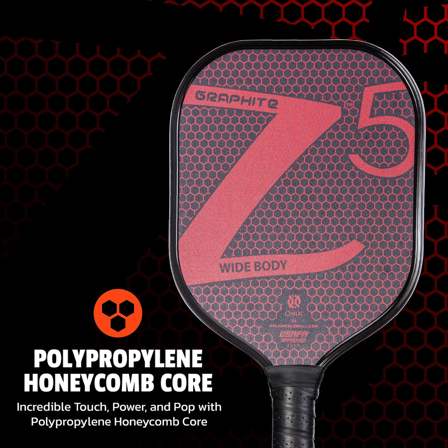 Graphite ONIX Z5 Pickleball Paddle (Graphite Carbon Fiber Face with Rough Texture Surface, Cushion Comfort Grip and Nomex Honeycomb Core for Touch, Control, and Power), Red