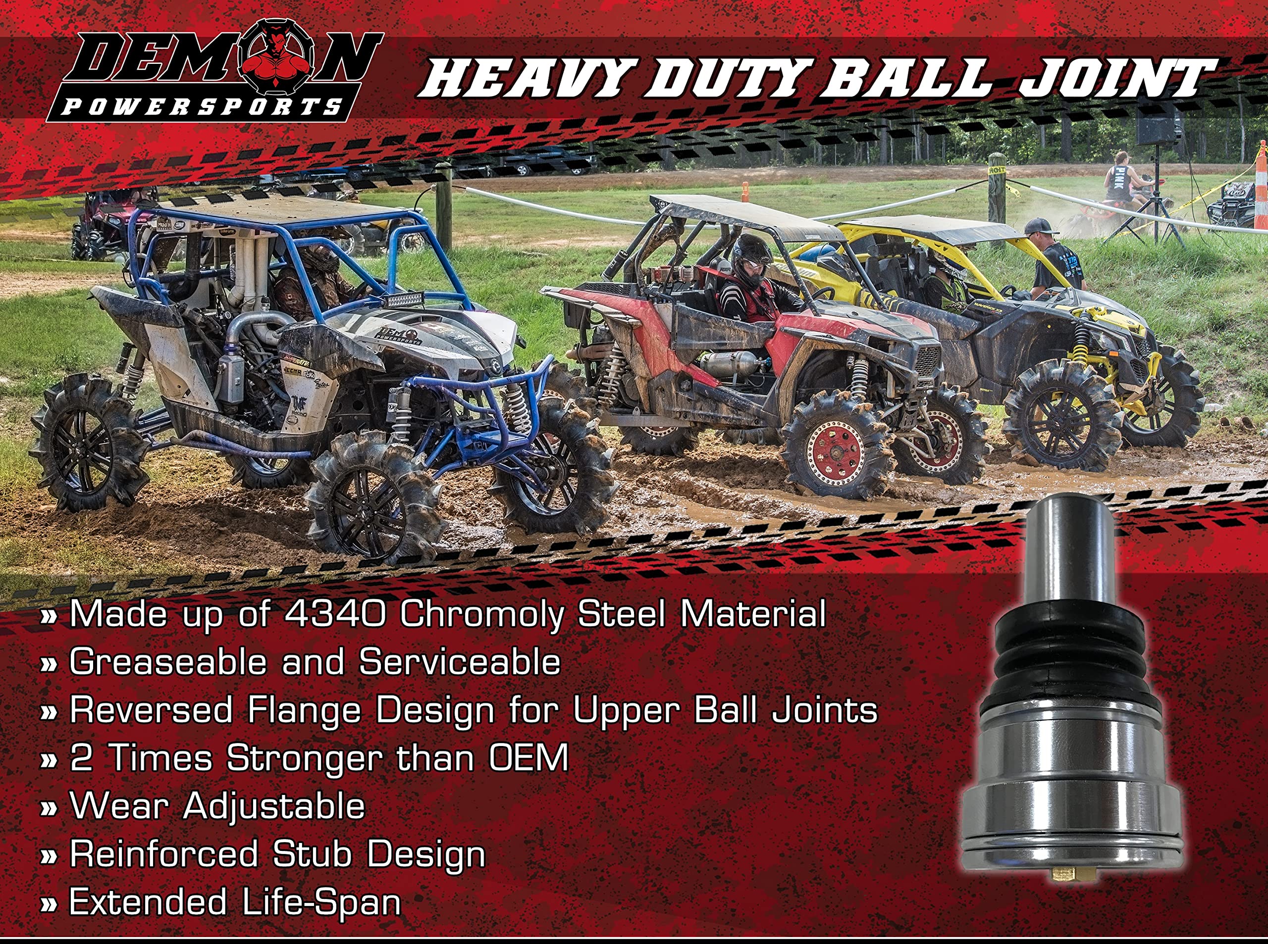 Demon Powersports Heavy Duty Lower/Upper Ball Joint Fits for Yamaha YXZ 1000R, Wolverine X2/X4/RMAX2/RMAX4, Wear Adjustable (See Fitments in Description) OEM: 2HC-23579-00-00
